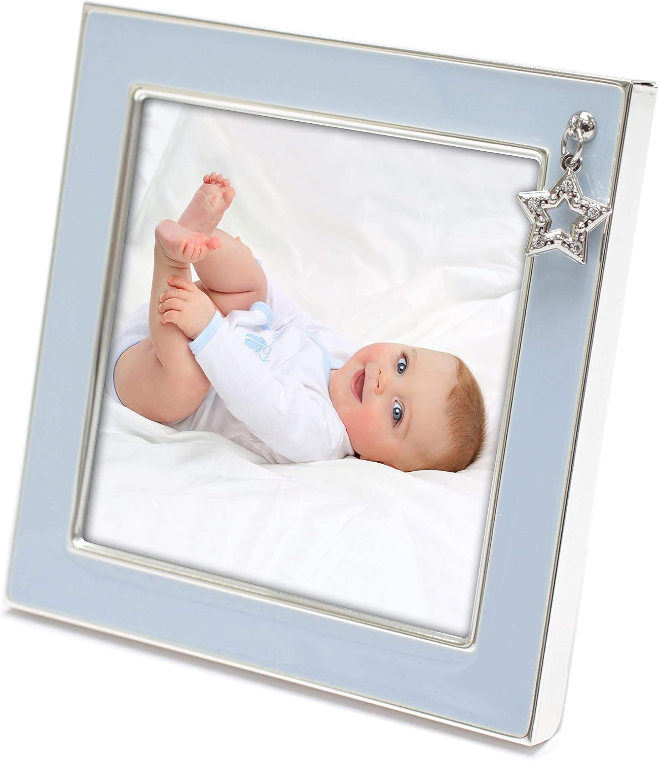 4x4 Silver Plated Baby Boy Blue Enamel Picture Frame image 2