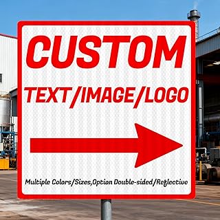 Custom Signs, Aluminum Outdoor Metal sign, Square with Arrows, Multiple Sizes/Colors, Double-sided/Reflective Option, Personalized Signs Metal with Your Text, Logo, Photo, for Home Business Road Direction Shop Ads Warning(Square)