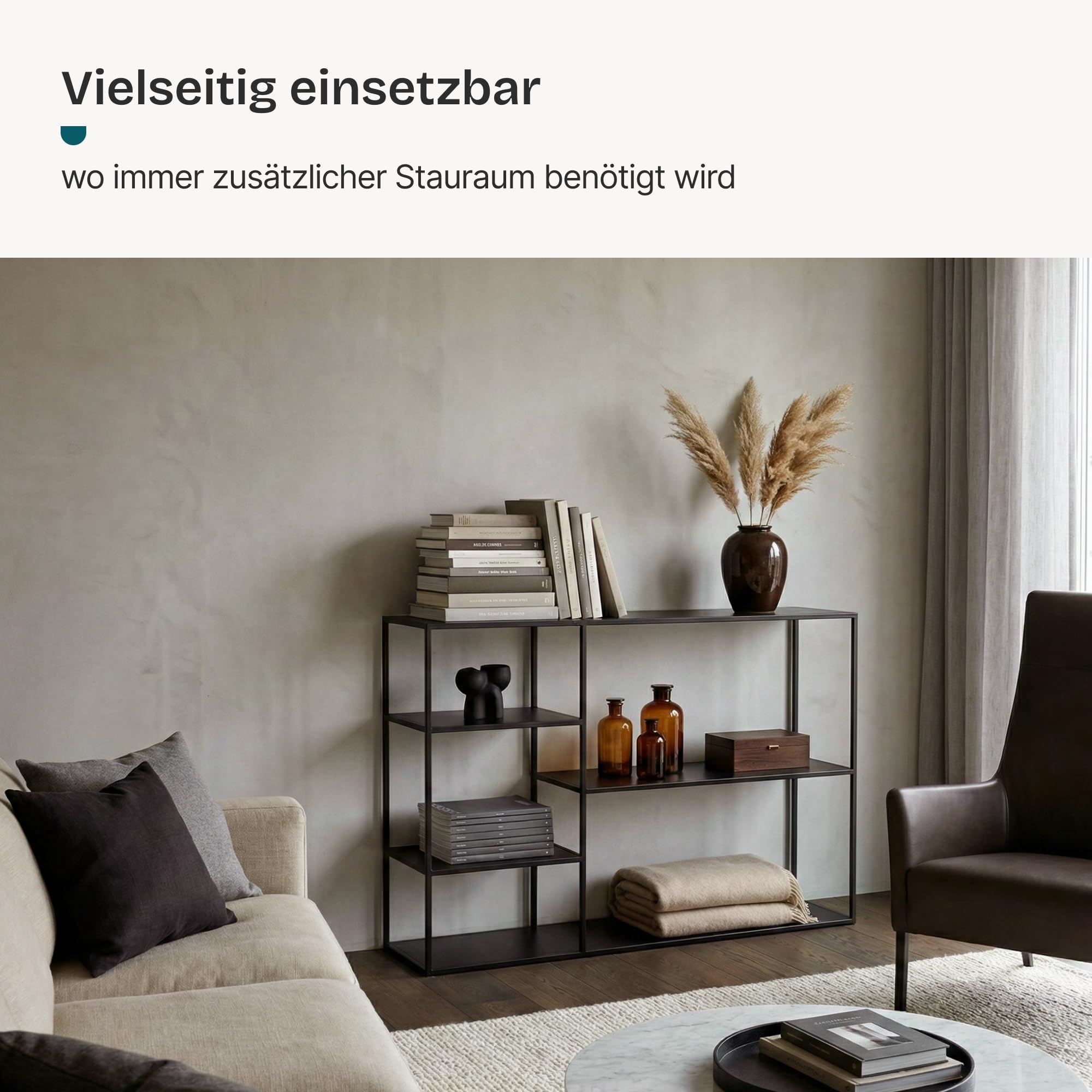 [en.casa] Standregal Isojoki Bücherregal Metallregal Wohnzimmer Schwarz Regal stehend 120 x 35 x 88 cm