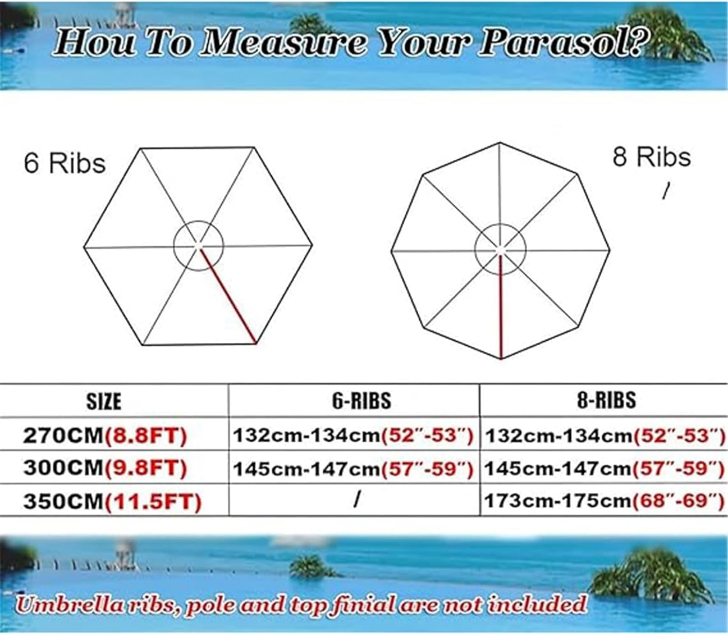 UV Protection Waterproof Replacement Parasol Canopy 6/8 Arms, Hanging Offset Cantilever Outdoor Patio Umbrella Cover Canopy, for Garden, Lawn, Deck, Backyard, Pool (Canopy Only)(Blue,3m/8 Bone)