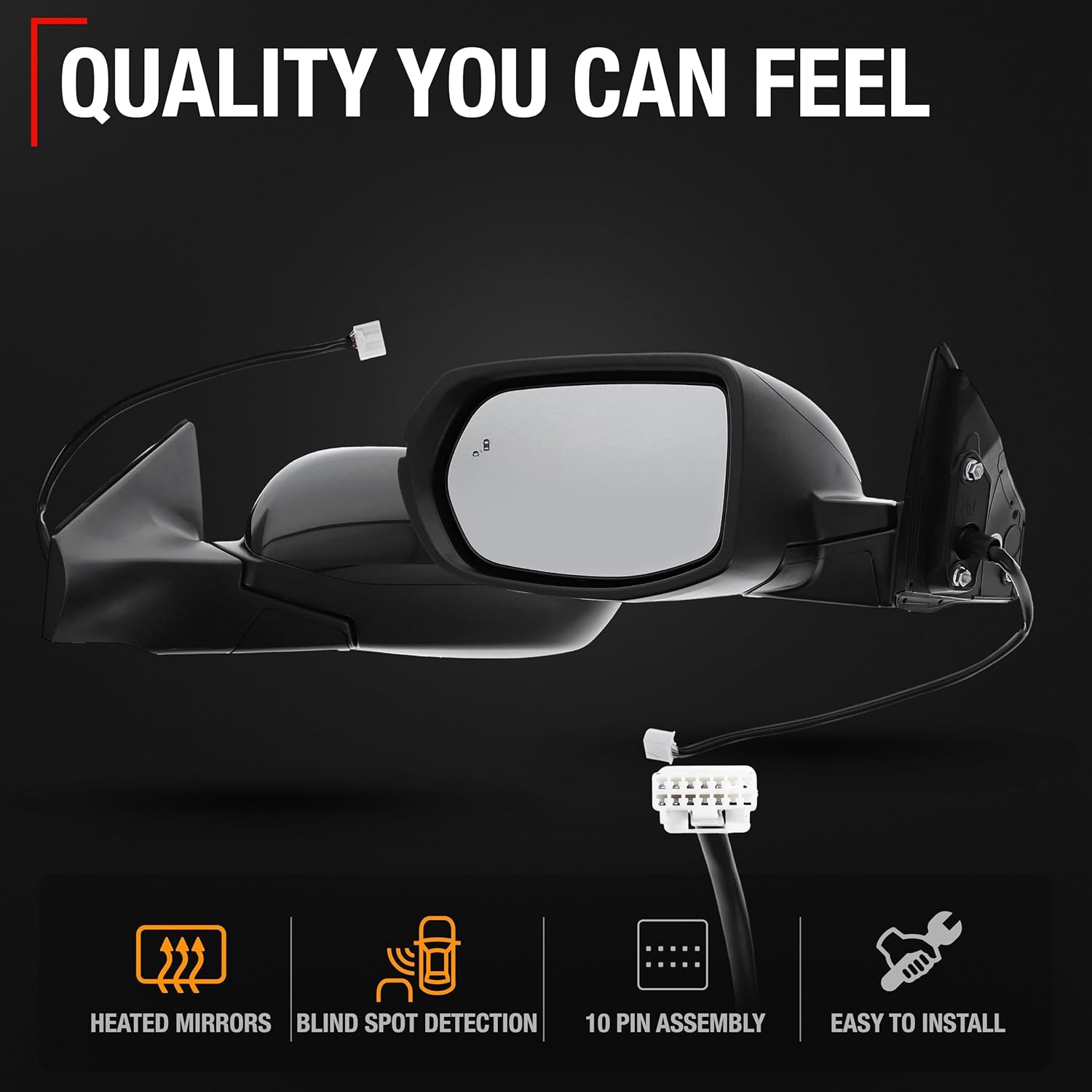 Driver Side Mirror - Compatible with 2017-2022 Honda CR-V - Powered Adjustment, Manual Folding, Heated with Turn Signal, Blind Spot Detection, Flat Glass - Smooth Black, 14H9P - OEM 76258TLAA32