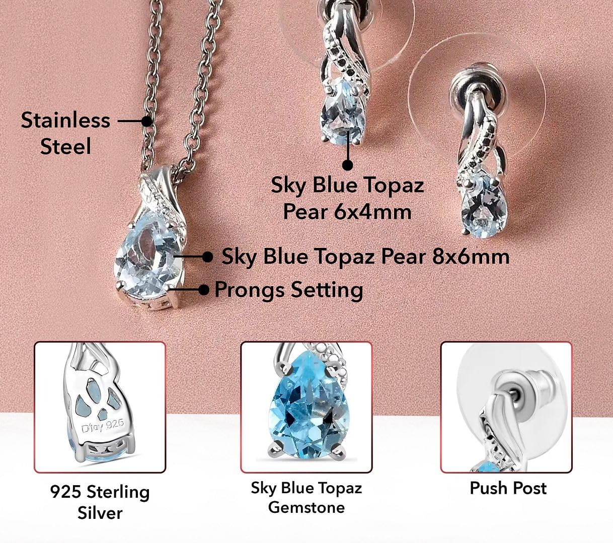 SHOP LC DELIVERING JOY Costume Jewelry Sets for Women Elegant - Teardrop Pendant Necklace Set 20"& Dangle Drop Earrings Set 925 Sterling Silver Stainless Steel Birthstone Jewelry for Women Gifts