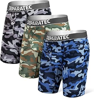 Separatec Athletic Mens Underwear, Anti Chafing Performance Long Leg Boxer Briefs for Men 3 Pack with Dual Pouch Design