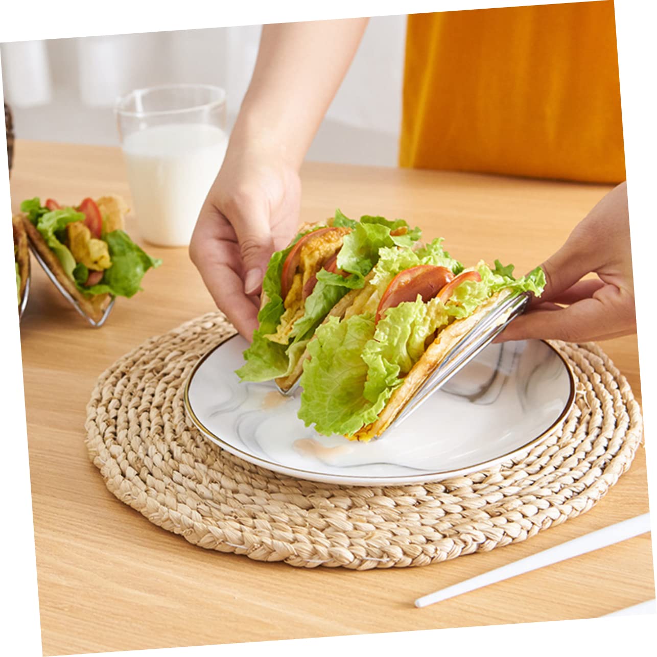 CIYODO 3pcs Taco Stand Taco Holder Burger Holder Pancake Stands Tortilla Support Taco Serving Stand Burrito Tortillas Taco Making Frame Kitchen Supplies Comal for Silver Stainless Steel