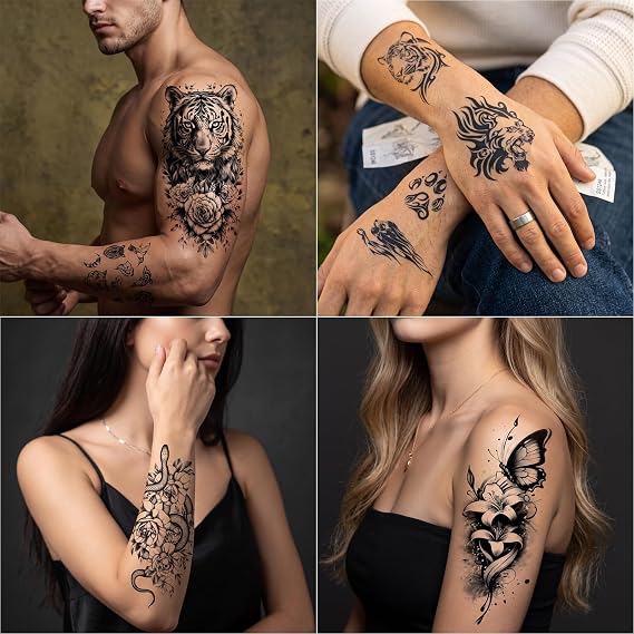 84Sheets Temporary Tattoos Stickers for Men Women, Large Fake Tattoos
