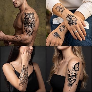 84Sheets Temporary Tattoos Stickers for Men Women, Large Fake Tattoos