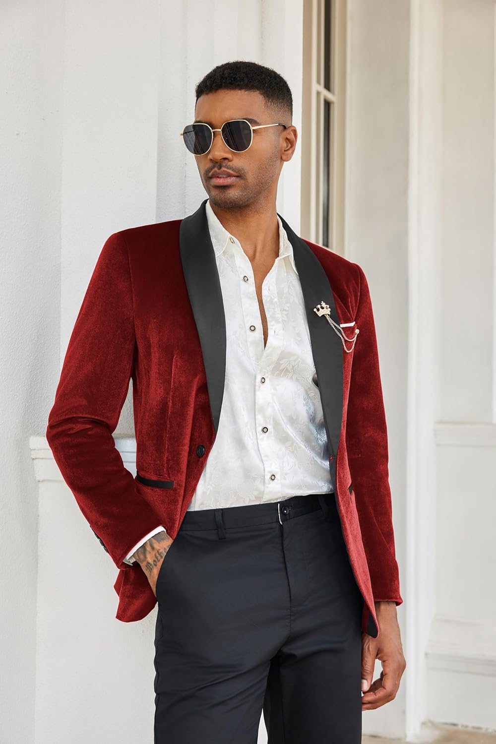 COOFANDY Men's Velvet Tuxedo One Button Jacket Dinner Prom Wedding Blazer Jacket - Image 2