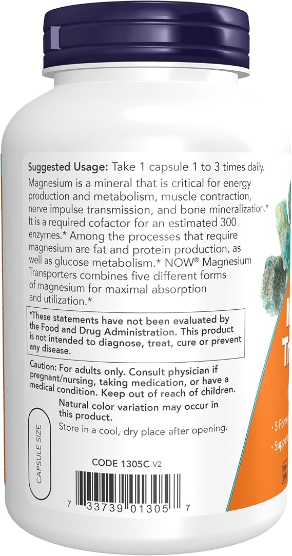 NOW Supplements, Magnesium Transporters, 5 Forms Magnesium, 180 Veg Caps