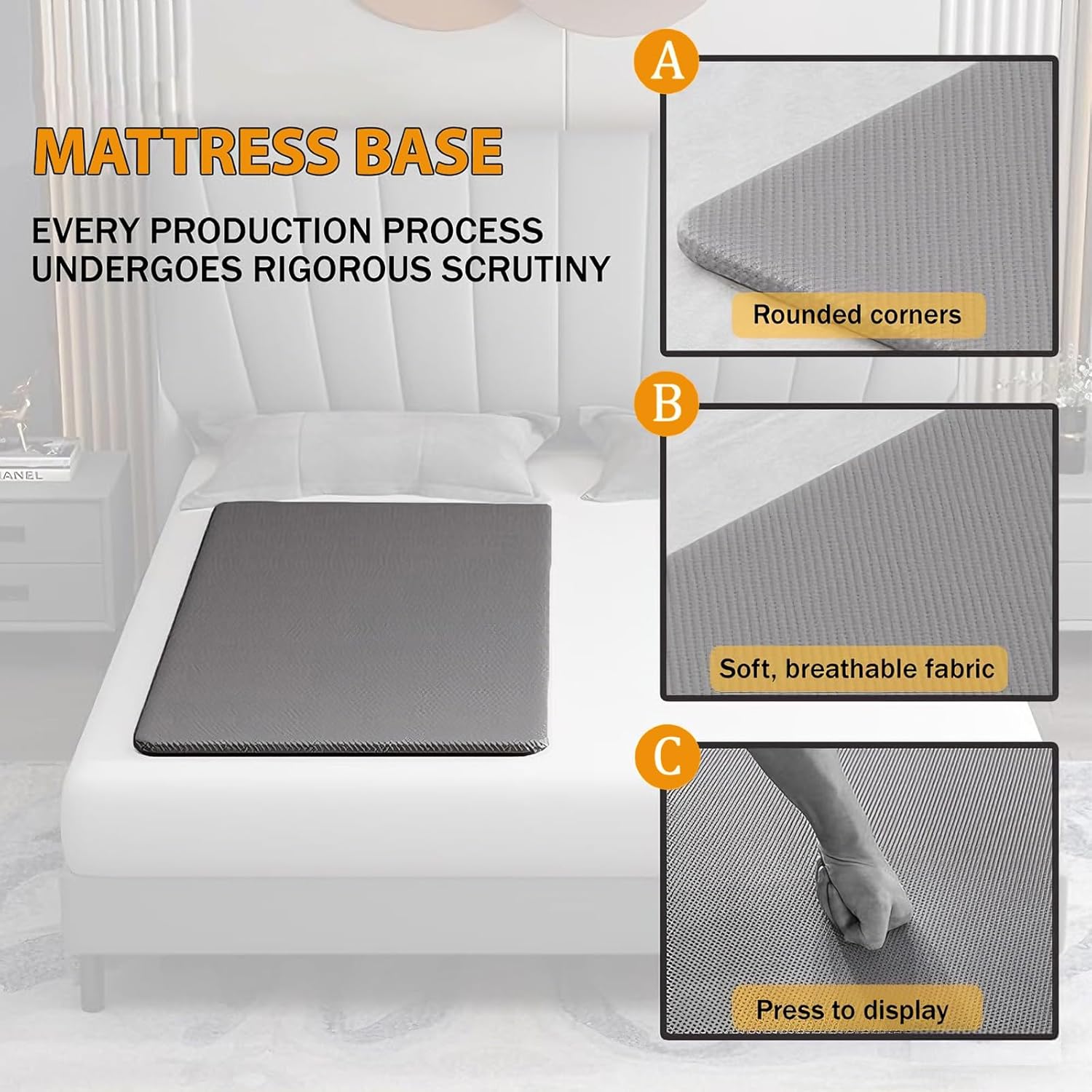 Firm Coconut Coir Mattress, Thickened Firm Bed Topper for Spine & Waist Support, Mattress Pad Hard Bed Board with Washable Cover(35.4"×71", Gray)