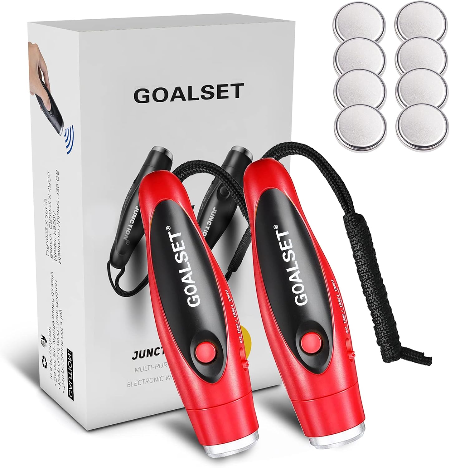 GOALSET 2 Pack Electronic Whistle with Lanyard, High Loud Three Sound Effects Safe and Hygienic for Referee Coaches, P.E. Teacher,Training,Outdoor Camping,Hiking,Self Defense Emergency 125db