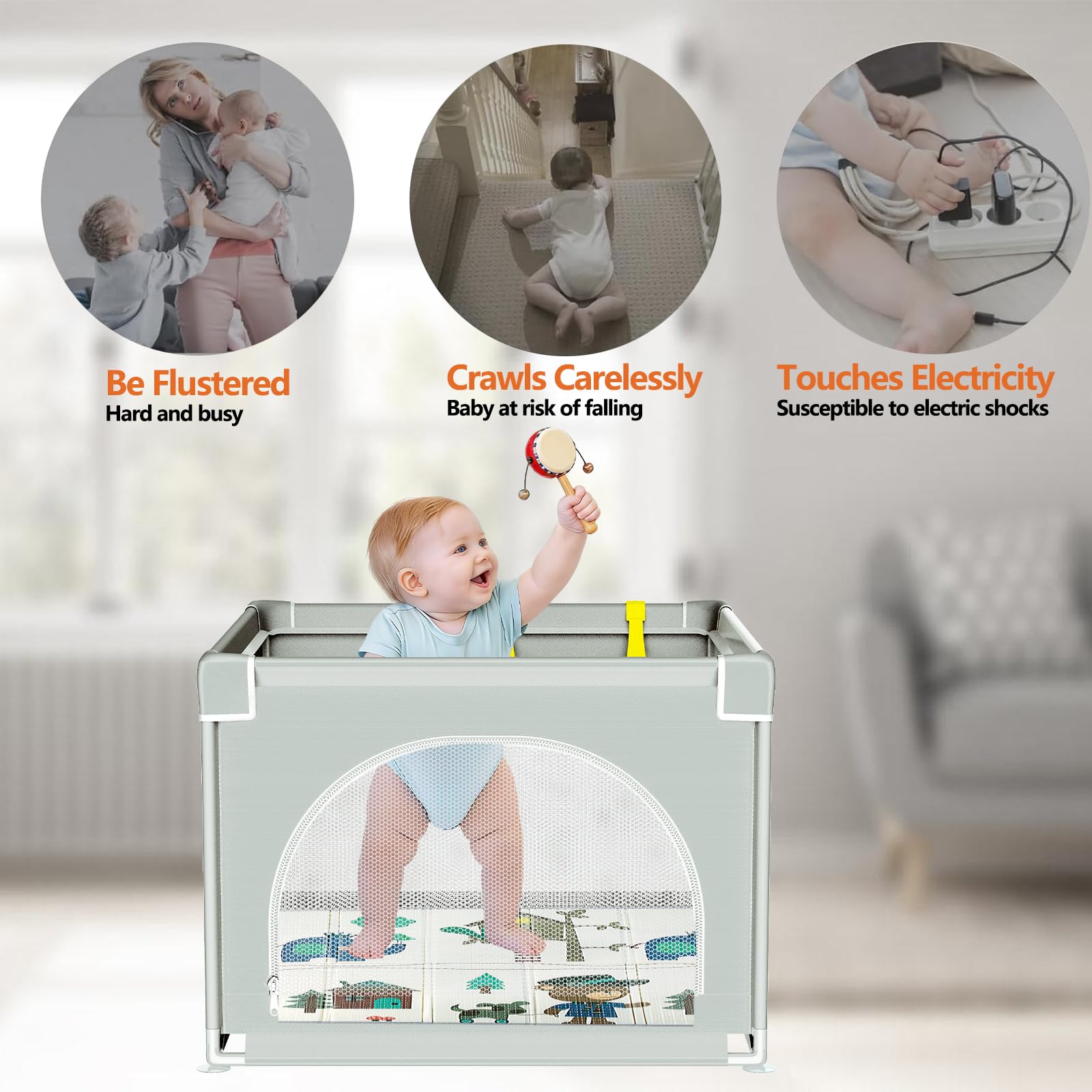 Box Bambini con Tappetino,90x90cm Recinto per Bambini Piccolo