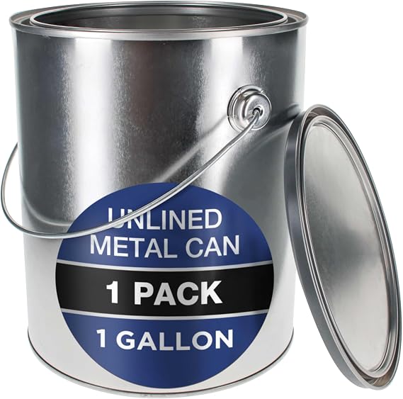 Master Elite 1 Gallon Unlined Empty Metal Paint Can Bucket with Lid, Bail Handle - Triple Tight Seal, 128 fl. oz. Steel Coating Storage Container Tin - Store Leftover Oil-Based Paint, Automotive, Art