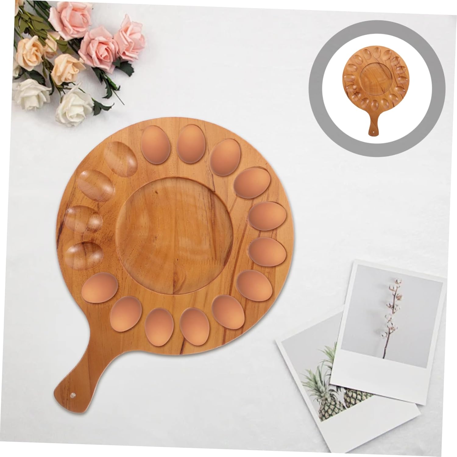 Unomor Egg Basket Countertop Wooden Egg Tray Decorative Stand for Kitchen Refrigerator