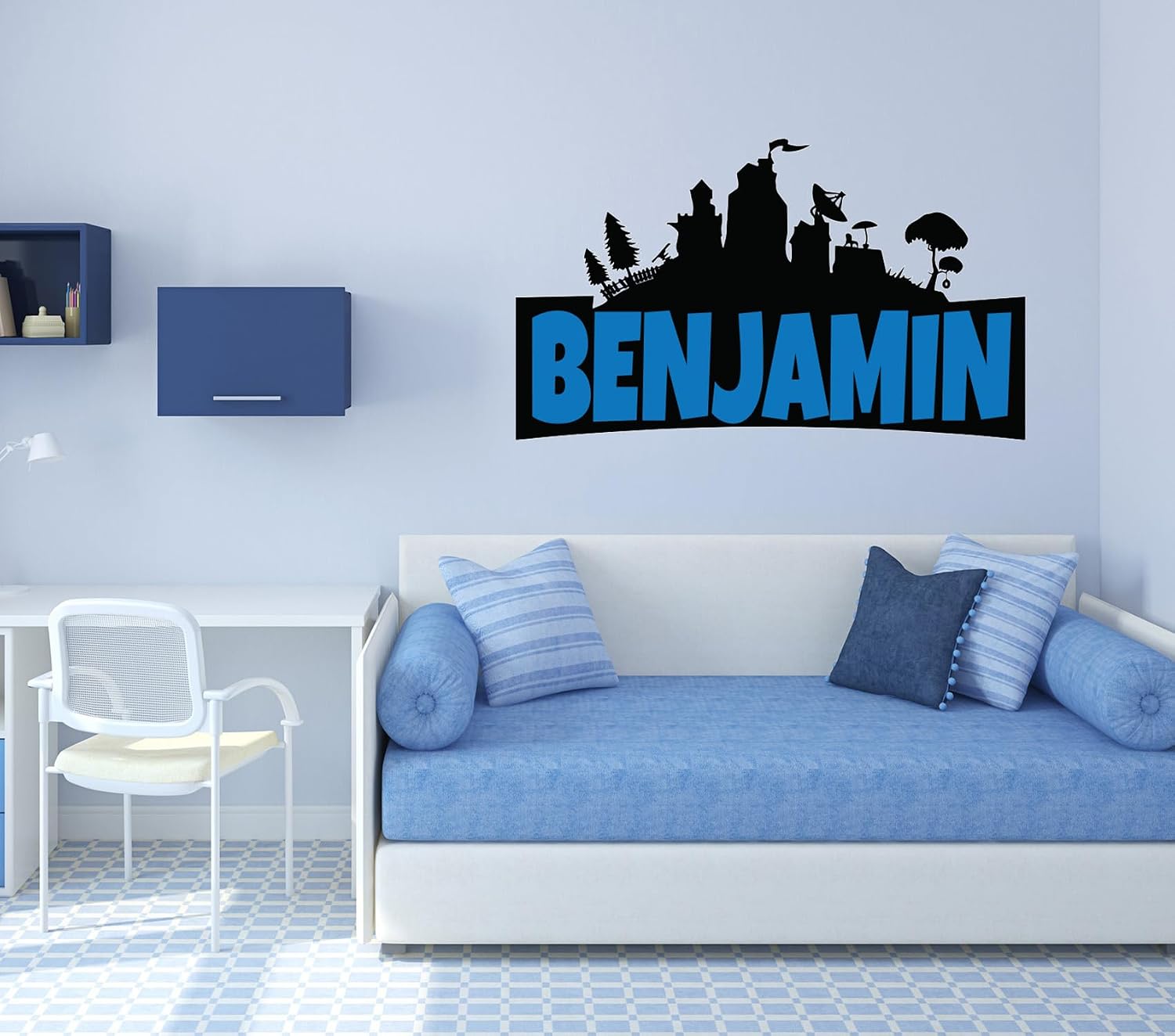 Custom Name Gaming Wall Decal - Famous Game Decoration - Custom Gaming Wall Decal - Personalized Vinyl Sticker for Gamer Room - Video Game Art for Nursery Playroom Decor (Wide 30"x16" Height)