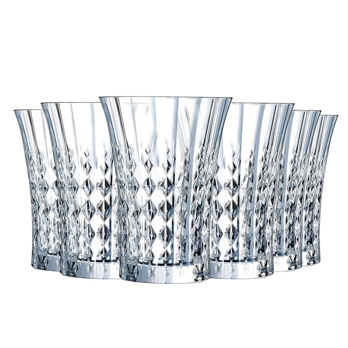 Cristal D'Arques Vasos de Agua de Cristal Lady Diamond 36 cl Juego de 6 | Cristalín sin plomo, vasos para zumo, refresco y whisky, apto para lavavajillas, fabricado en Francia
