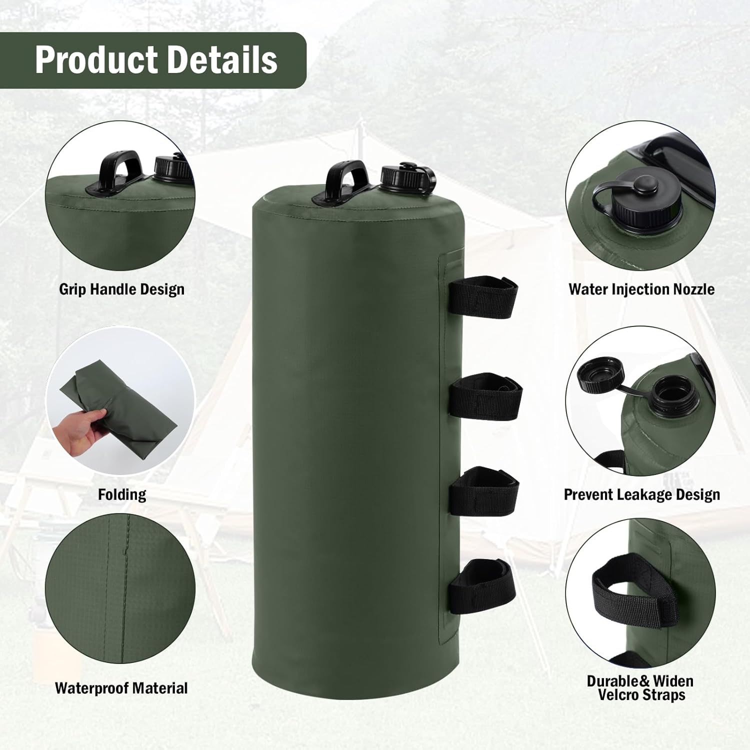 Canopy Water Weight Bag, 88 LBS Canopy Weights for Pop Up Canopy, Tent, Canopies，Gazebo，Outdoor Shelter Umbrella,Pool Ladder，Set of 4, 10 Liters Each (Dark Green)