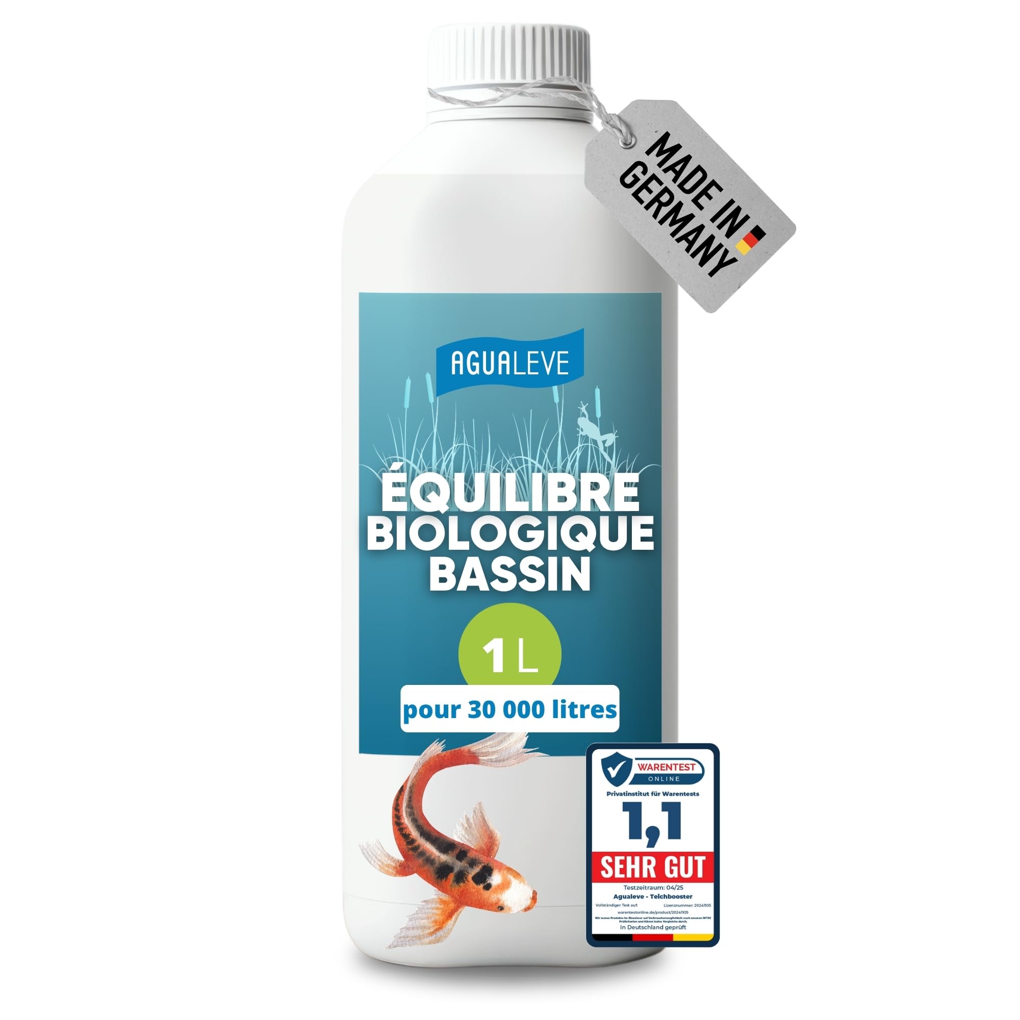 AGUALEVE Booster de bassin 1 l - Produit d'entretien de base 100 % biologique avec microogransimes BIO3 haute performance - Pour bassins de poissons, de jardin et de piscine - Fabriqué en Allemagne