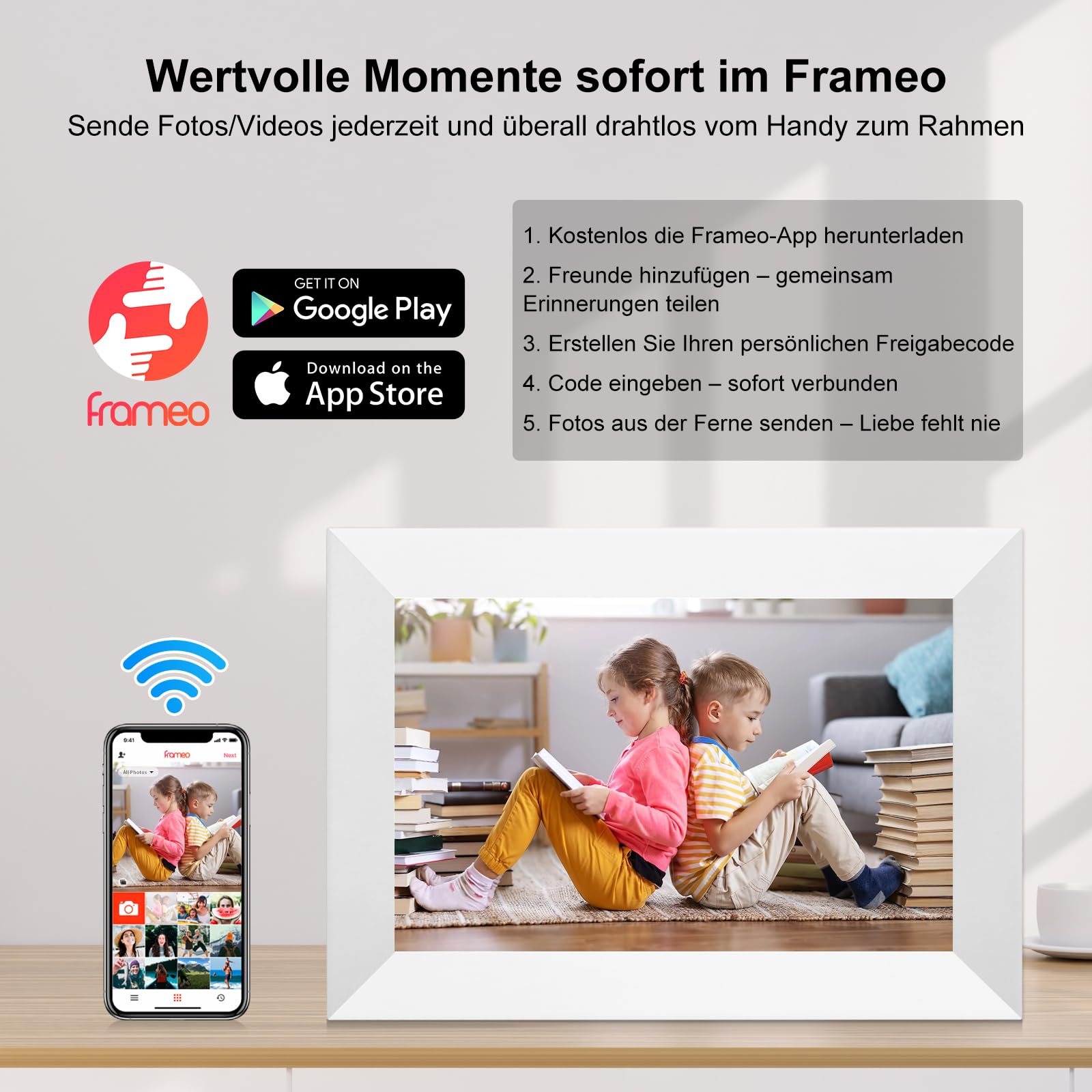 Cadre photo numérique Wi-Fi 10,1" 1280 x 800 IPS, mémoire 16 Go, fonction Smart Cloud, noir