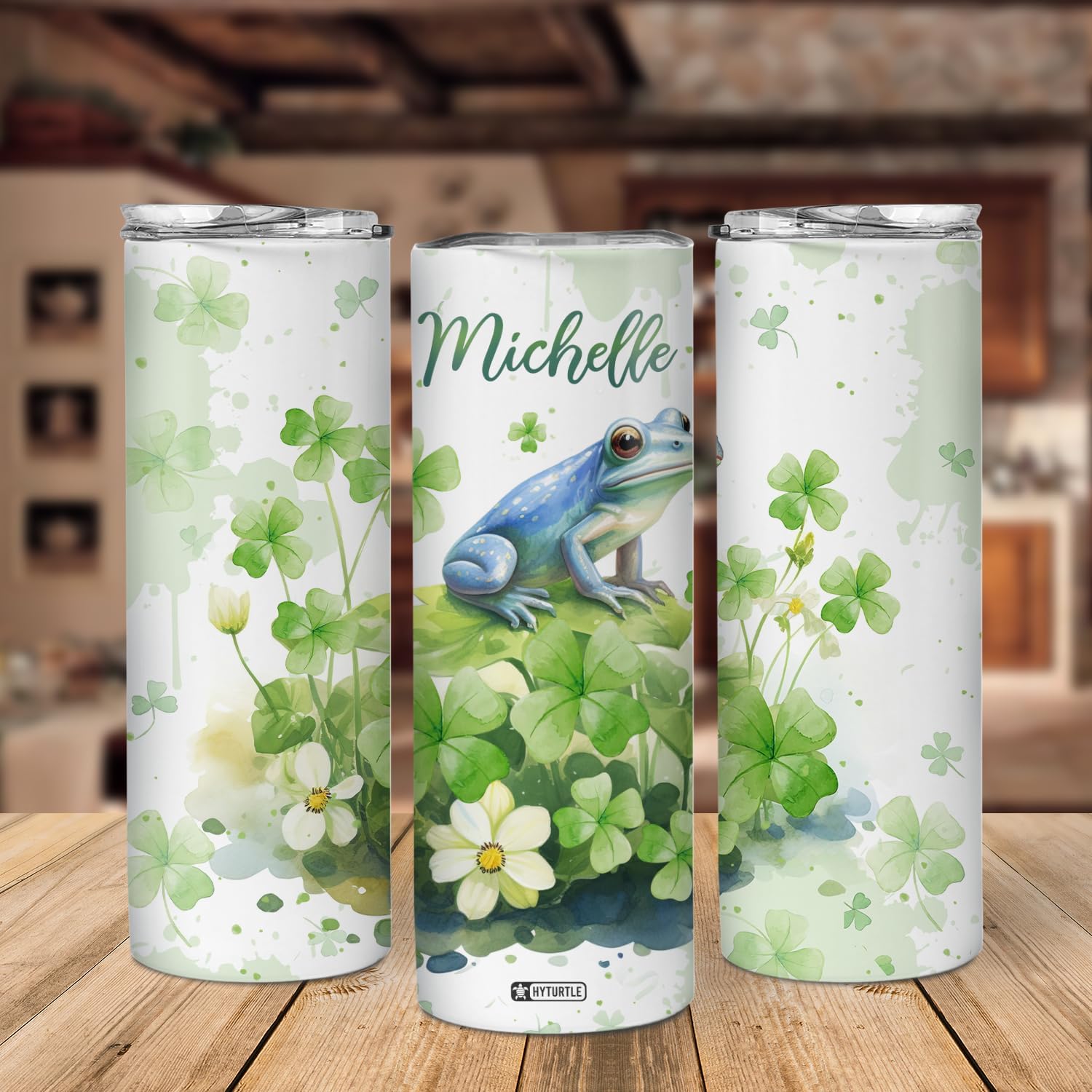 Hyturtle Personalized Frog Skinny Tumbler - St Patricks Day Gifts For Frog Lovers - Green Irish Shamrocks Gifts for Irish Women Men Friends - Custom Name 20oz Stainless Steel Tumbler Cup