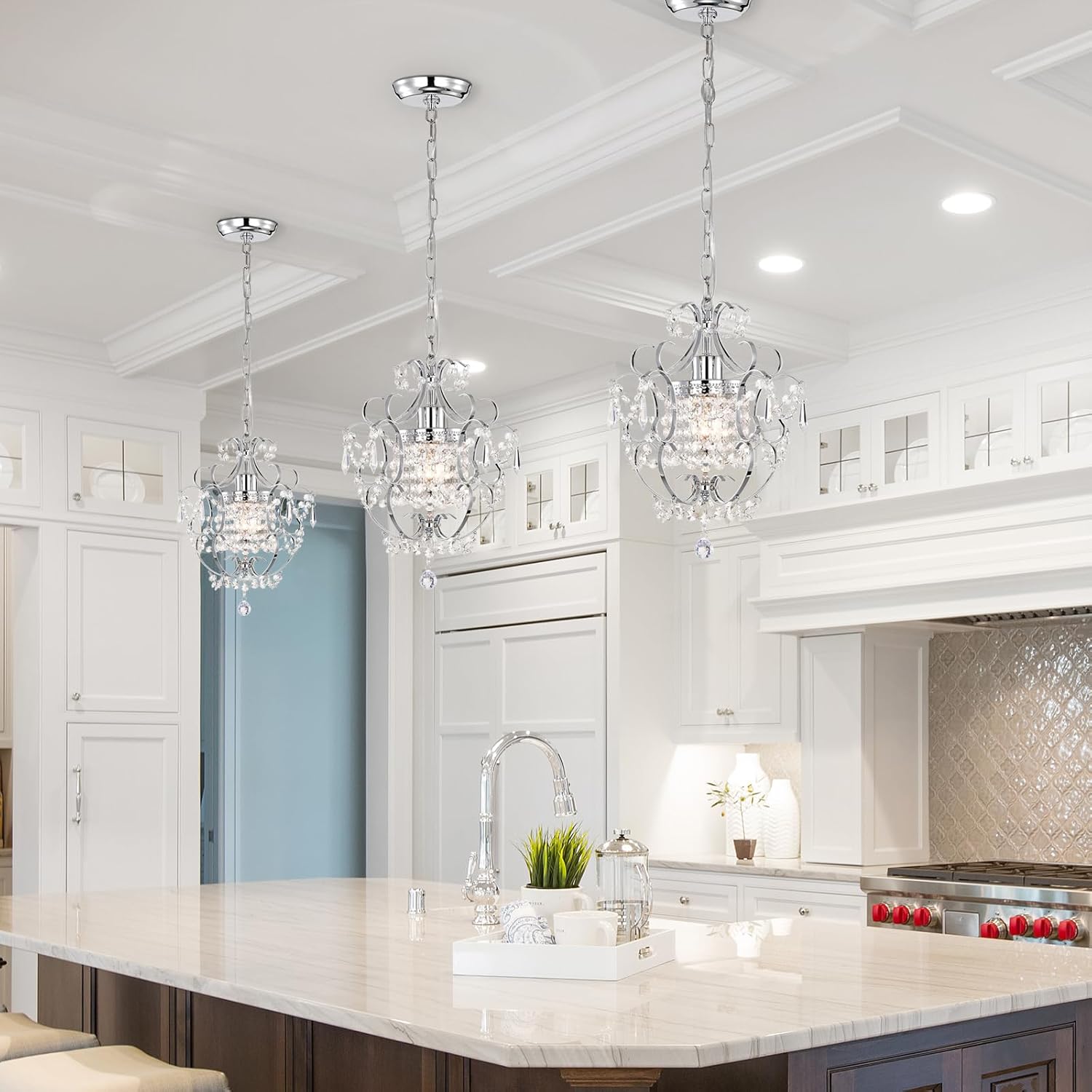 Small Chandelier for Bedroom, 90% Pre-Assembled Chrome Chandelier, Mini Acrylic Crystal Chandelier, 1 Light Pendant Light Fixtures for Bedroom,Closet, Bathroom,Entryway,Foyer, Living Room