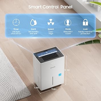 Glowells 6500 Sq.ft Energy Star Dehumidifier for Home Basement, 120 Pints Large Room Dehumidifier with Drain Hose & Water Tank 0.58 Gal, Dehumidifiers with Smart Humidity Control, Auto Defrost