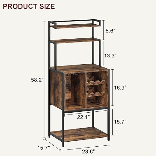 Miniatura 3 de Towallmark Estante para panaderos con tomas de corriente, soporte para horno microondas de 5 niveles con cajón y estantes deslizantes, barra de café