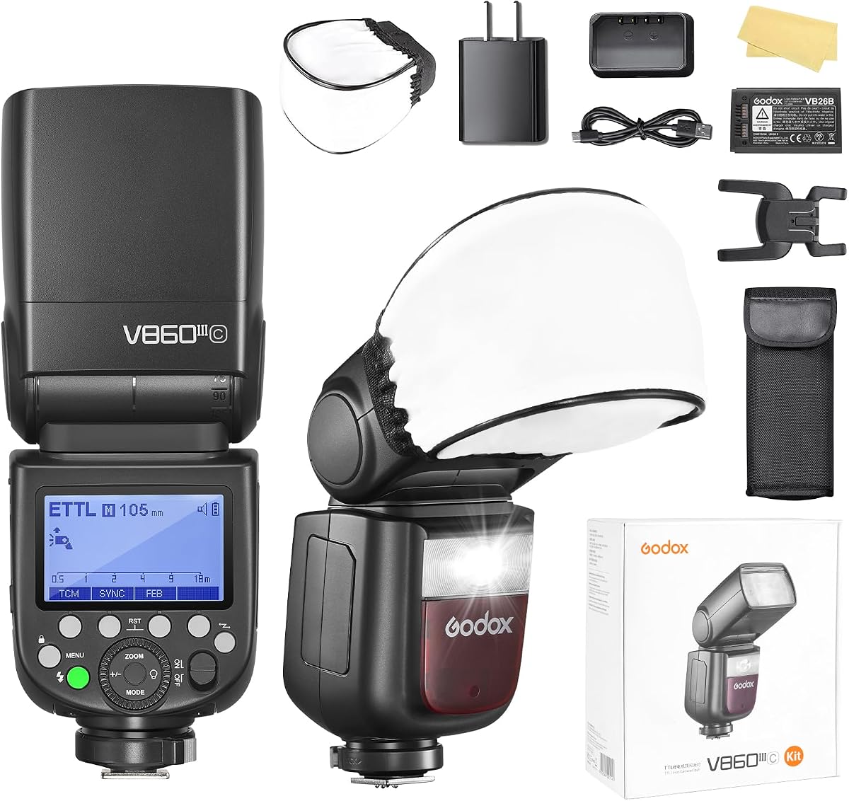 Flash Godox V860III-C para cámaras Canon - Flash V860C TTL recargable | 480 disparos a máxima potencia, HSS 1/8000s, tiempo de reciclaje de 1,5 s, compatible con las series EOS R, 5D y 7D