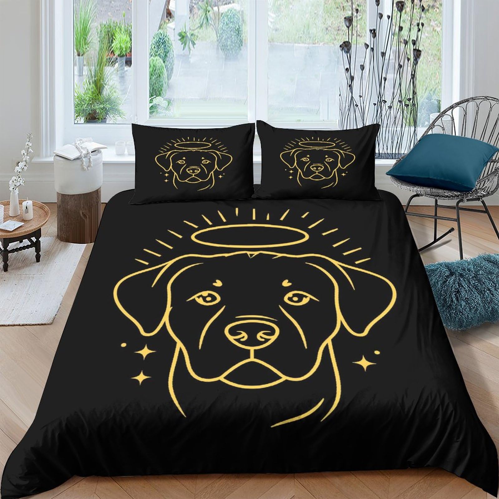 Housse de couette 3 pièces imprimé 3D chiens literie microfibre king 220x240cm taie d'oreiller