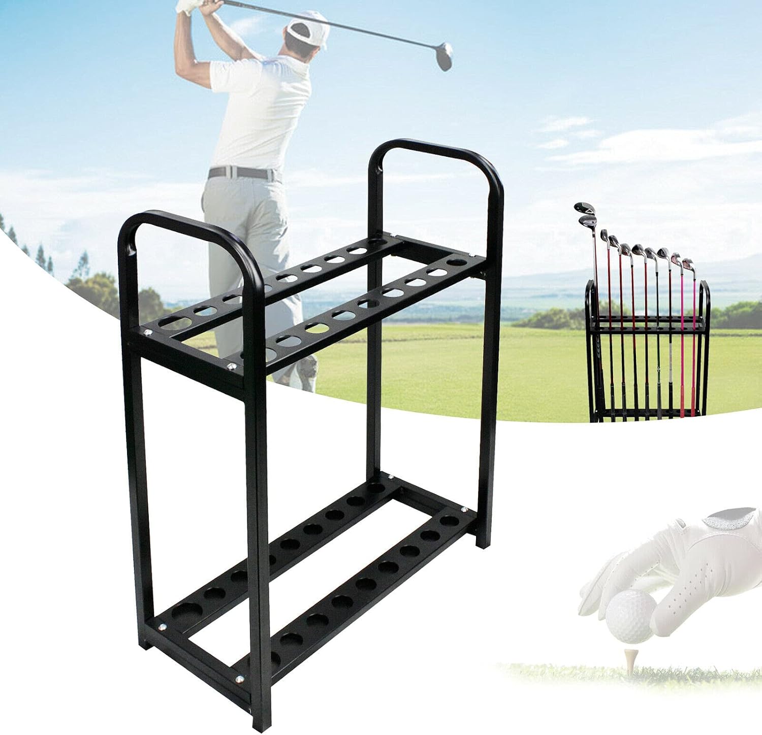 Golf Club Rack 18 Holes Golf Club Organizer Acrylic Golf Club Display Rack Putter Stand Holder Non-Slip and Scratch-Resistant Golf Club Storage Shelf, 10.24"x21.65"x31.5"
