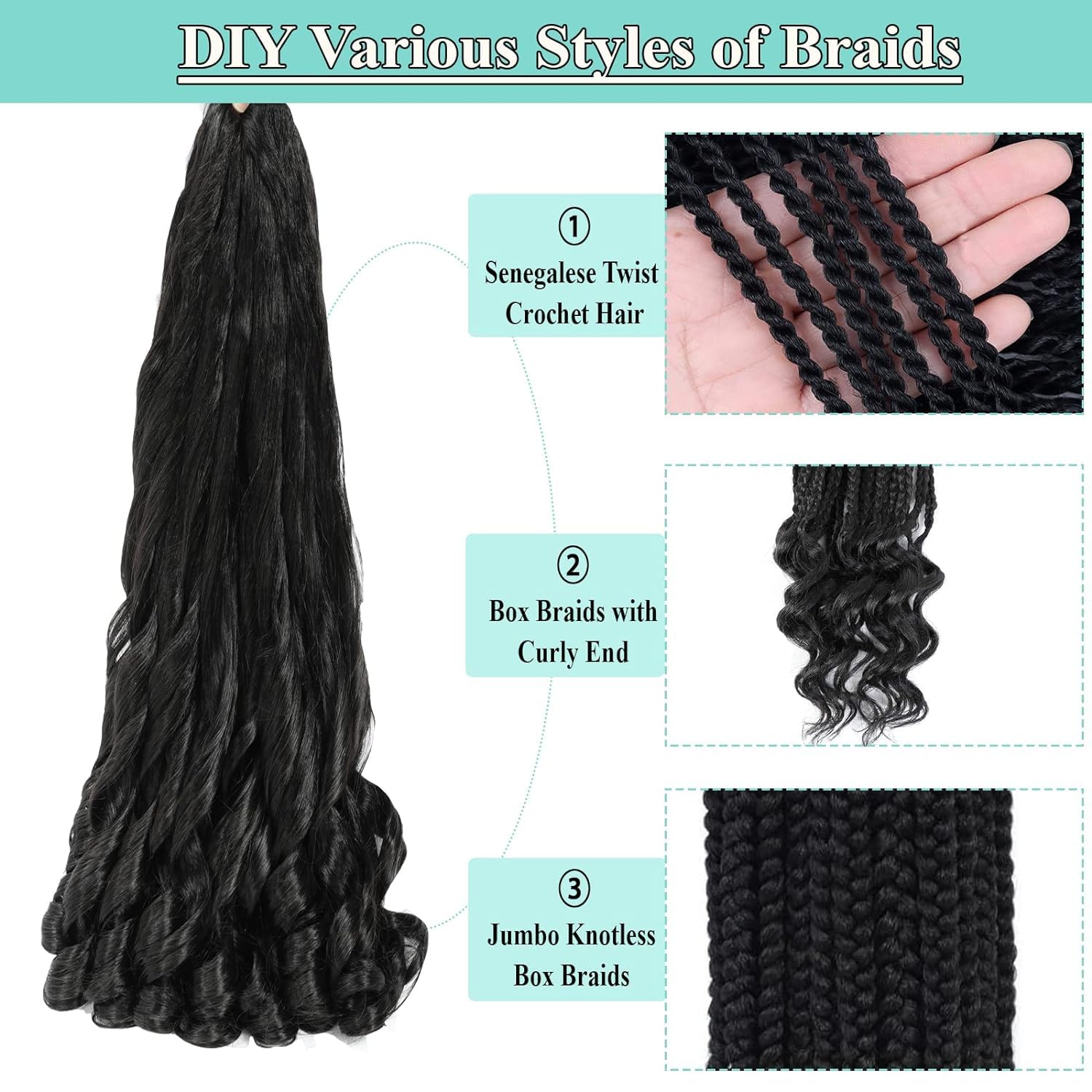 French Curly Braiding Hair 24 Inch 6 Packs Pre Stretched Bouncy Braiding Hair Loose Wavy Braiding Hair Synthetic Hair Extensions (C15)