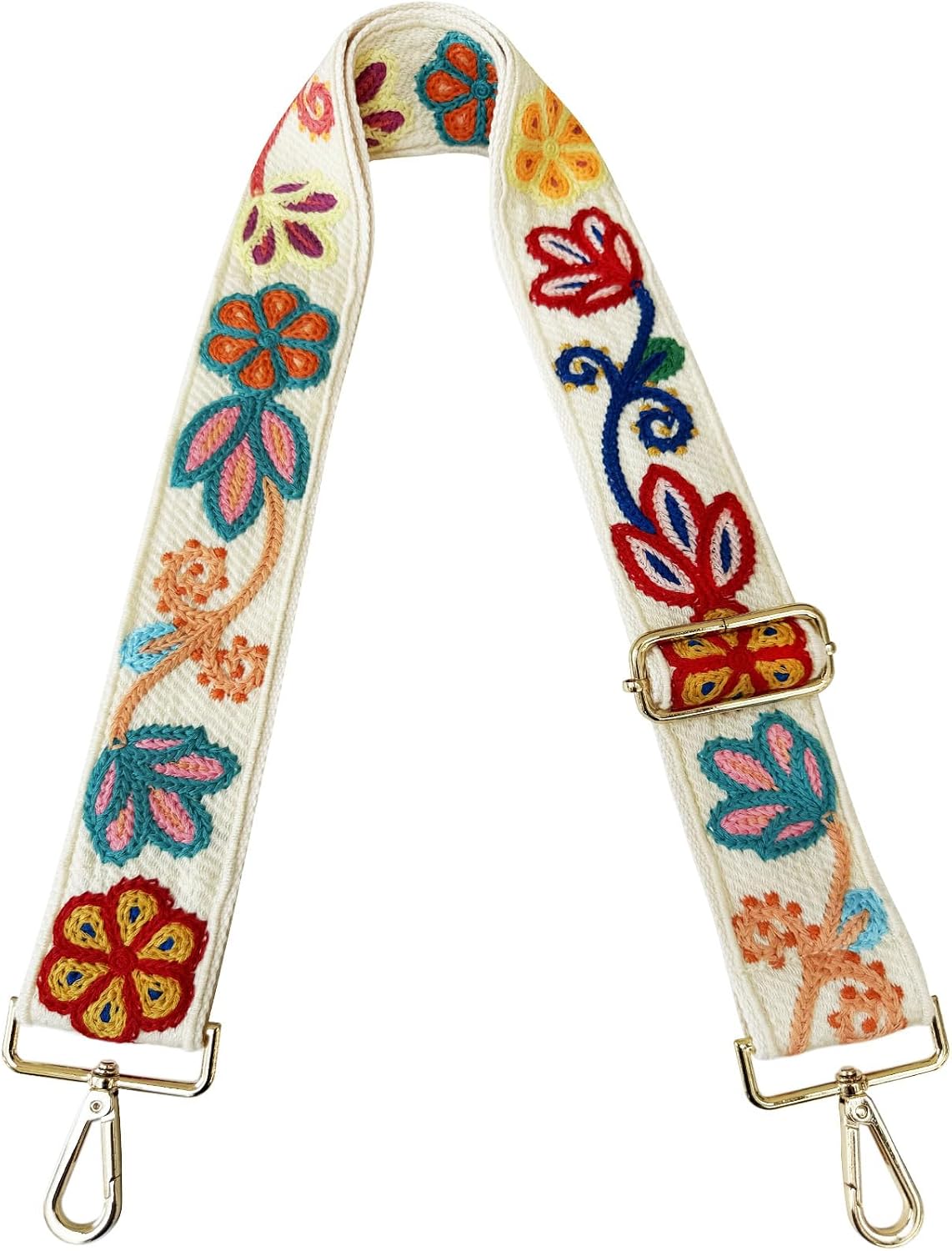 TCOMVEZ Embroidery Flower Purse Strap Replacement Crossbody for Handbags Women Guitar Strap 2 inch Wide Adjustable Bag Straps (Ivory)
