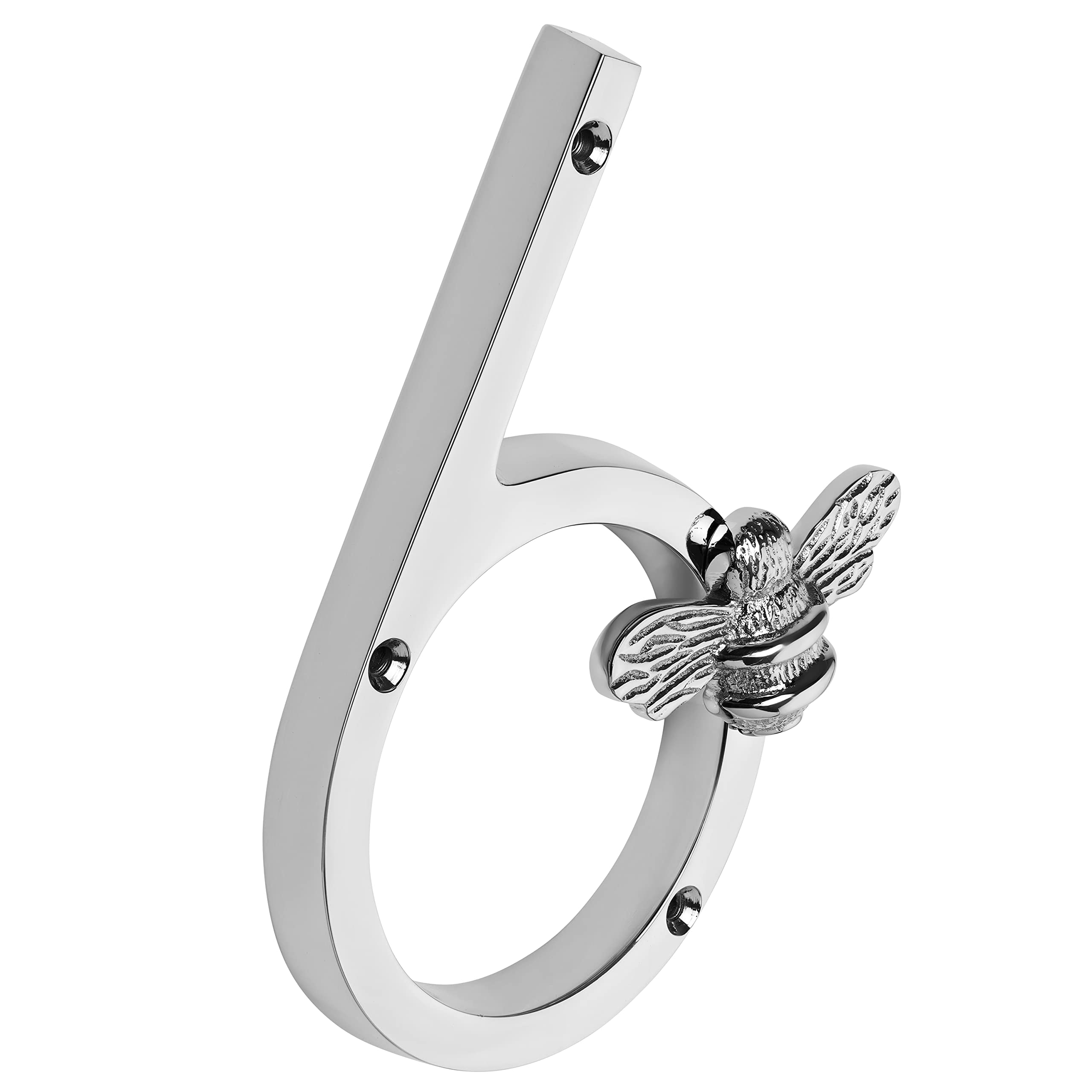 Silver Brass bee House Number with Bee design | 5 inch Modern Door Sign Numbers Signs Plaques | Street Home Address Numerals (6)