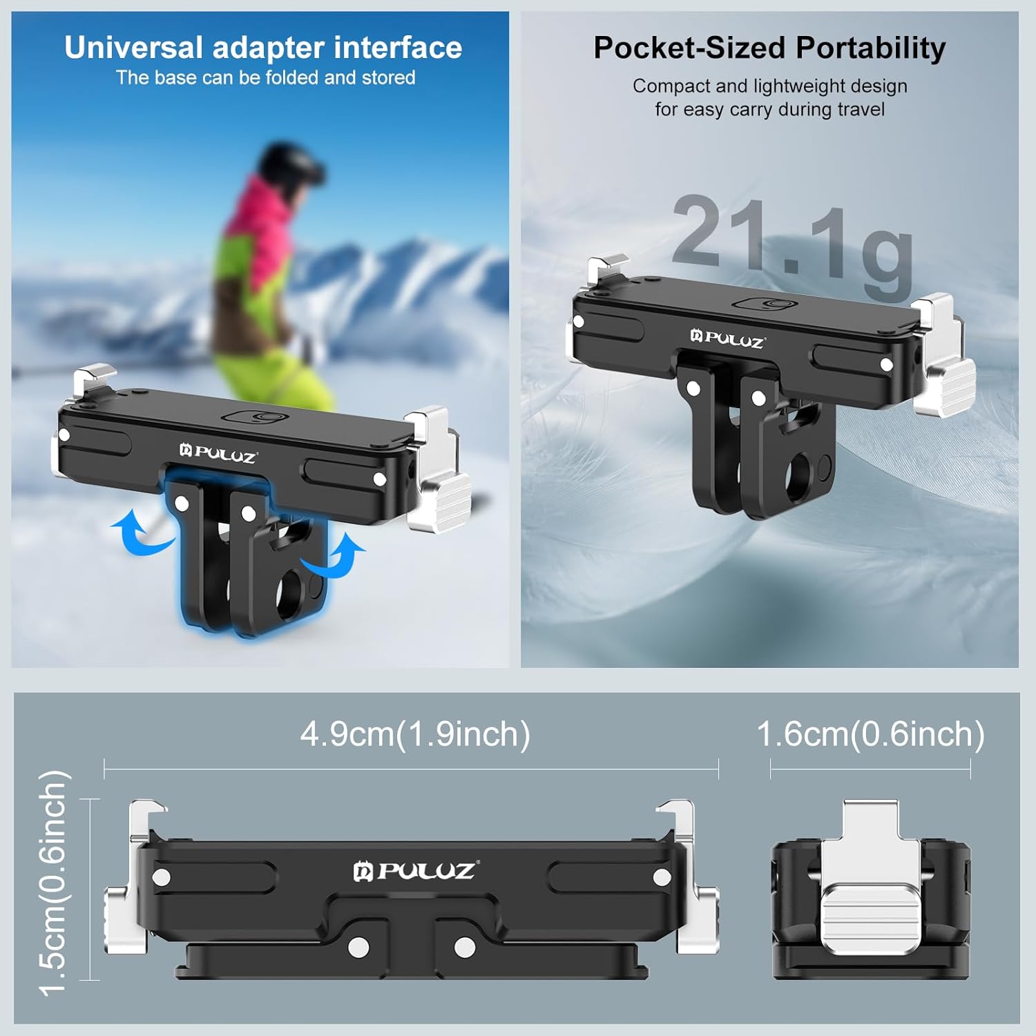PULUZ Magnetic Quick Release Mount for Insta360 GO Ultra, Aluminum Alloy Base with 1/4 Inch Screw, Universal Quick Release Camera Mount for Action Camera Accessories