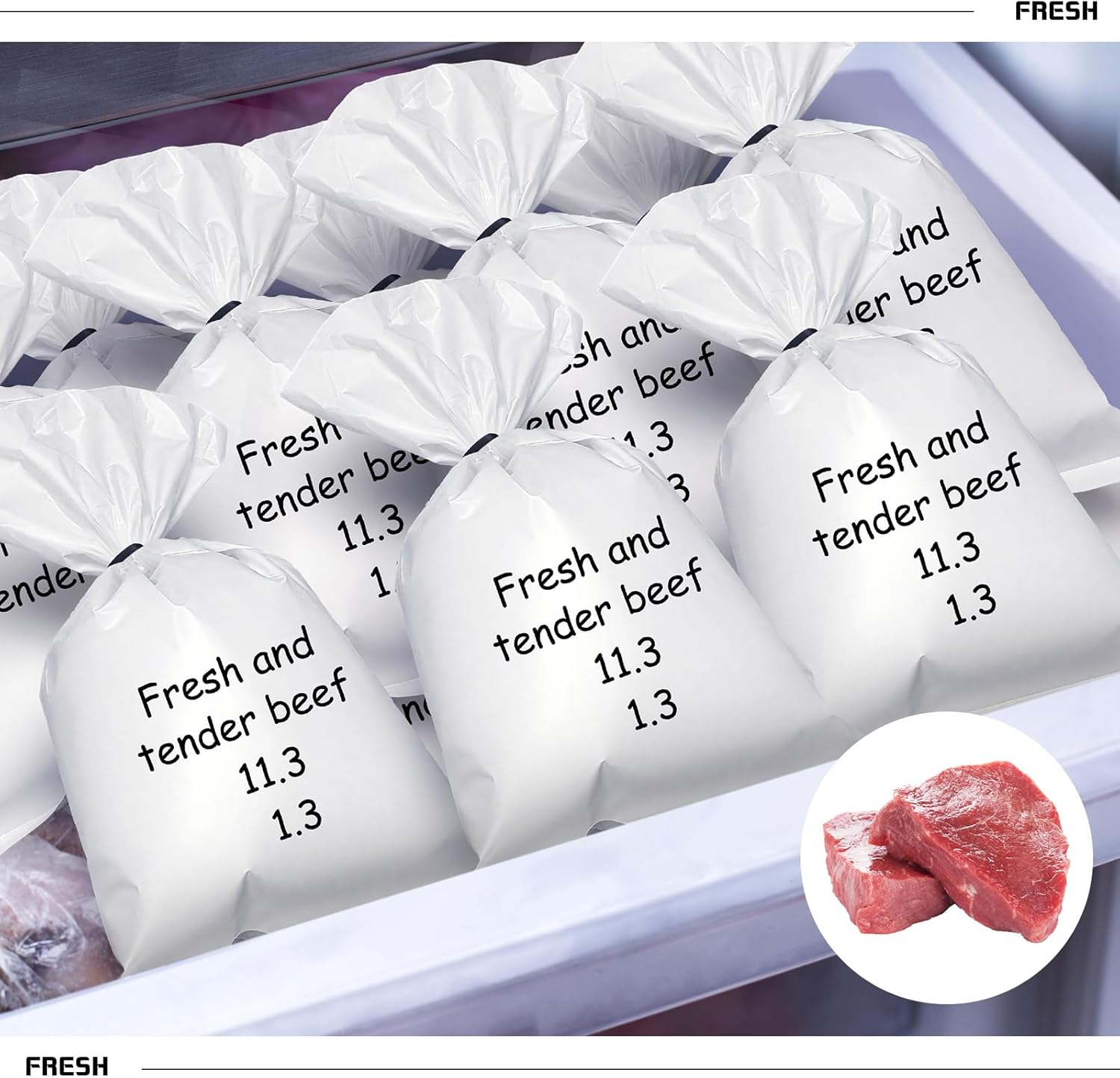 Honeydak 1500 Pack White Wild Game Meat Bags for Freezer 1 lb 8.03 x 4.4 inch Ground Meat Freezer Packing Bags Pack Venison Beef Processing Storage Bulk with Twist Ties for Outdoor