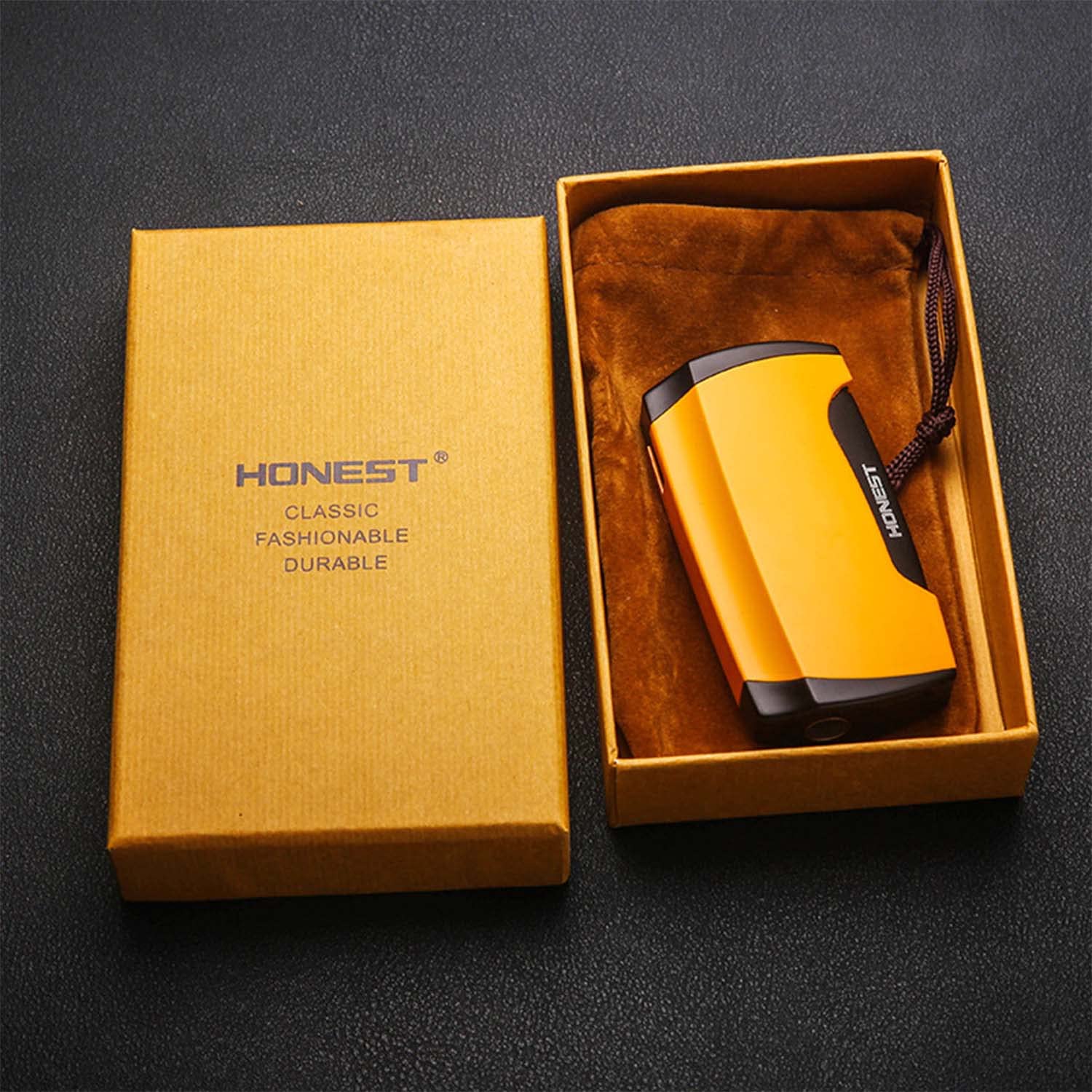 Briquet Torche Portable Puissant Double Jet Flamme Coupe-Vent Interrupteur Latéral Ergonomique avec Poinçon Cigare pour Bougie Camping Familiale (sans Butane)