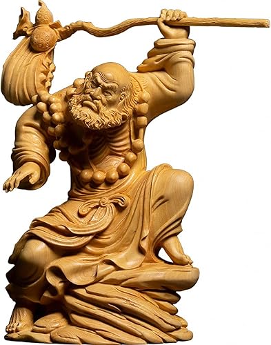Boj natural tallado a mano Arhat Damo Bodhidharma Dharma Estatua de Buda