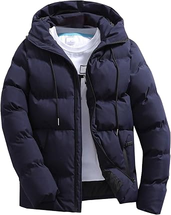 Mens Thicken Puffer Jacket Long Sleeve Full Zip Warm Winter Coats Slim Windproof Insulated Quilted Puffy Jackets
