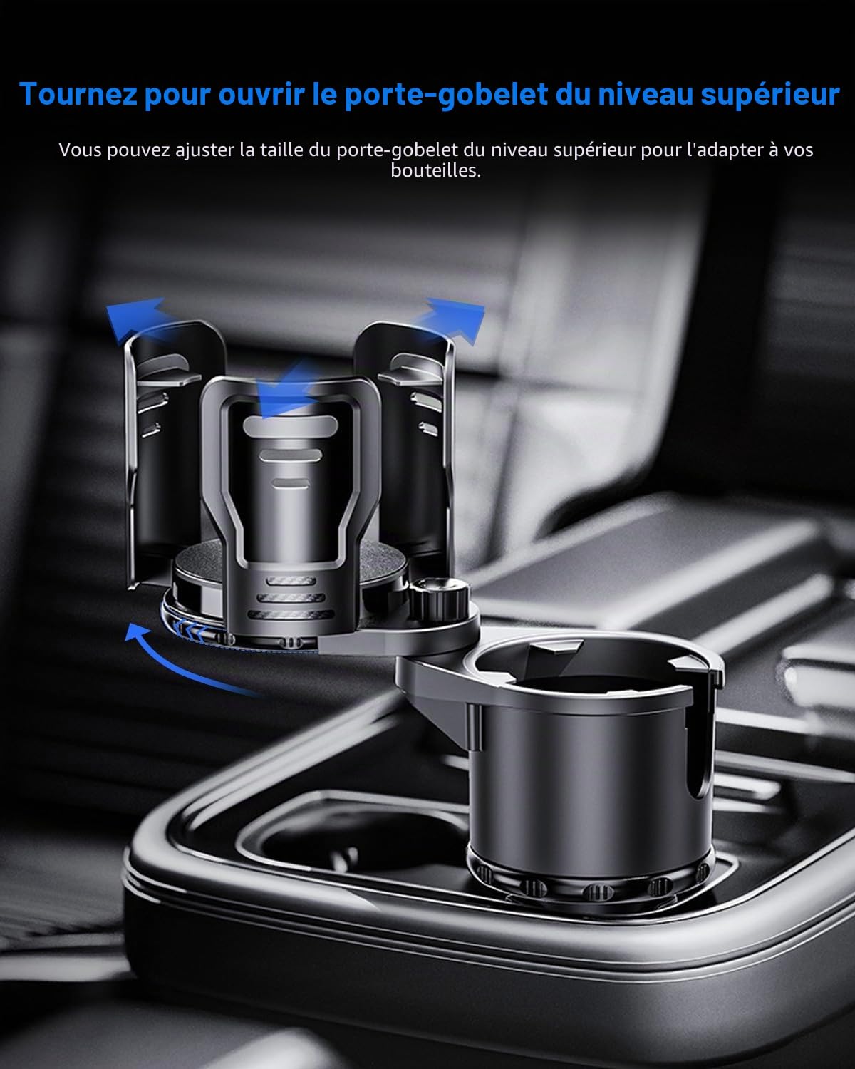 Porte-gobelets 2 en 1 pour voiture multifonction rotatif 360° pour la plupart des porte-gobelets et organisateur d'intérieur voiture