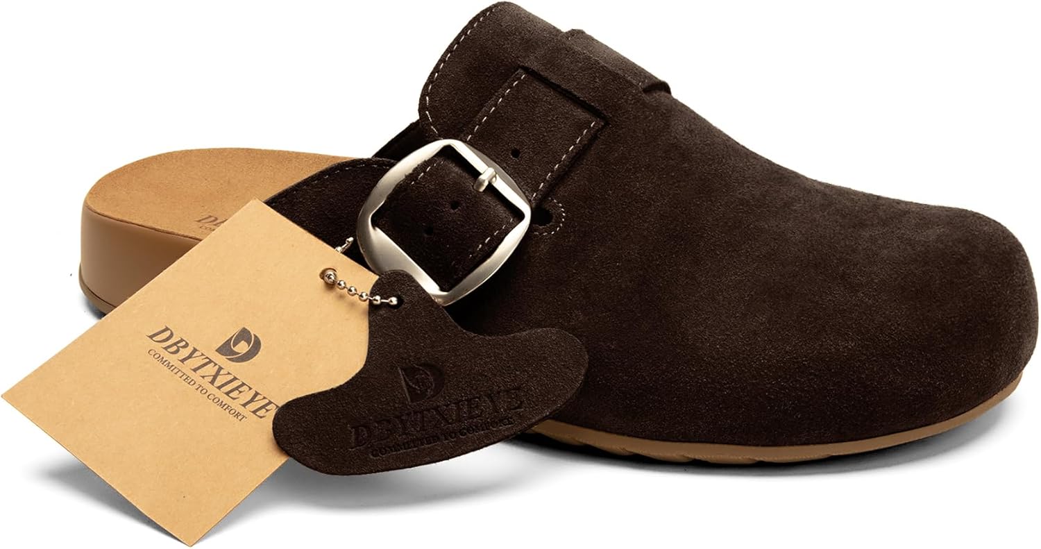 Womens Suede Clogs-Mens Genuine Leather Potato Shoes-Soft Rubber Sole Mules with Arch Support