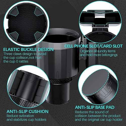 Miniatura 6 de Portavasos extraíble para automóvil, adaptador ajustable para portavasos de automóvil, almacenamiento universal, expansor, portavasos grande,