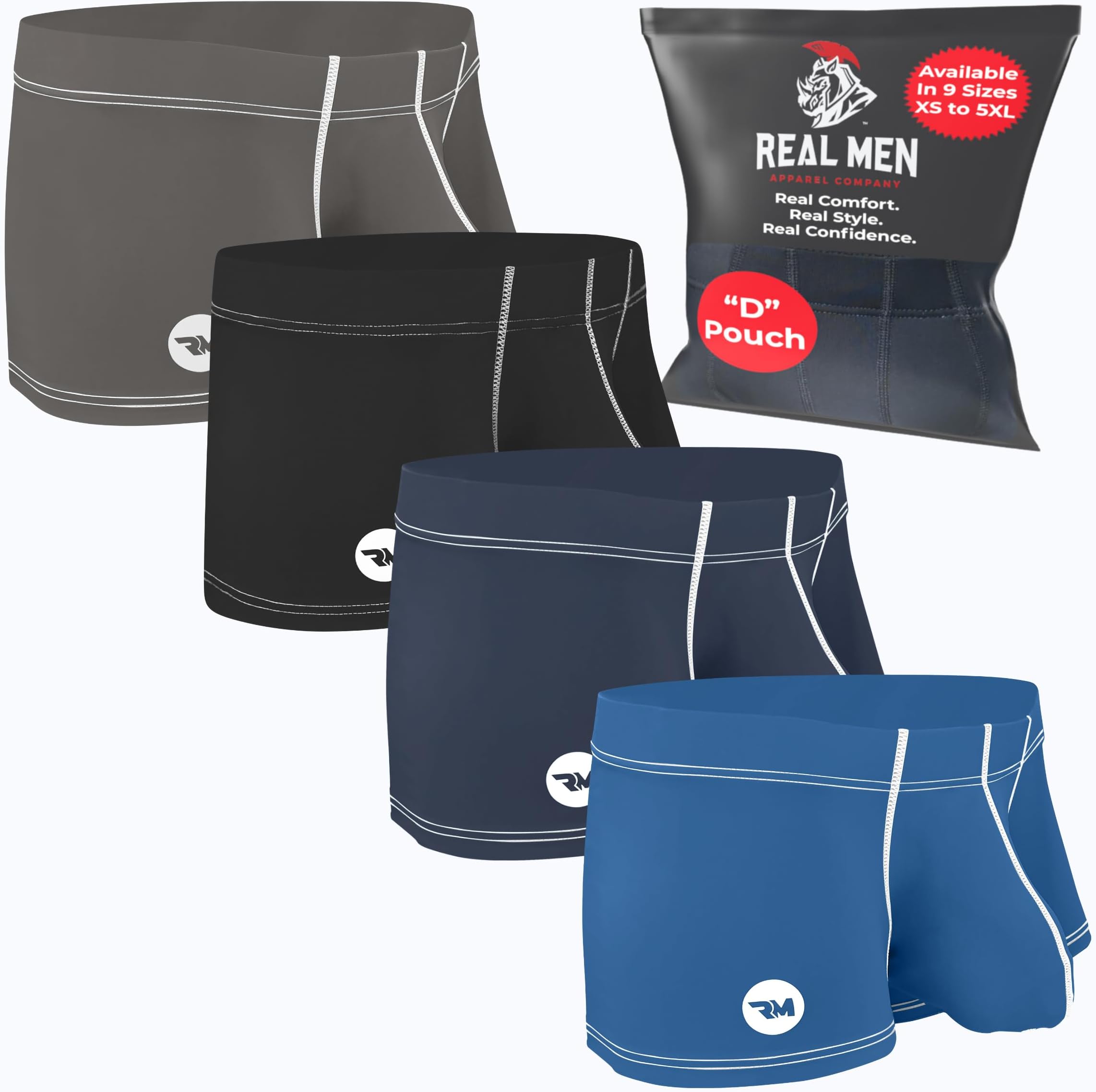 Real Men Pouch Boxer Briefs 3 Inch Inseam - Nylon Ice Silk - ABCD Custom Pouch Size - Waist XS-5XL