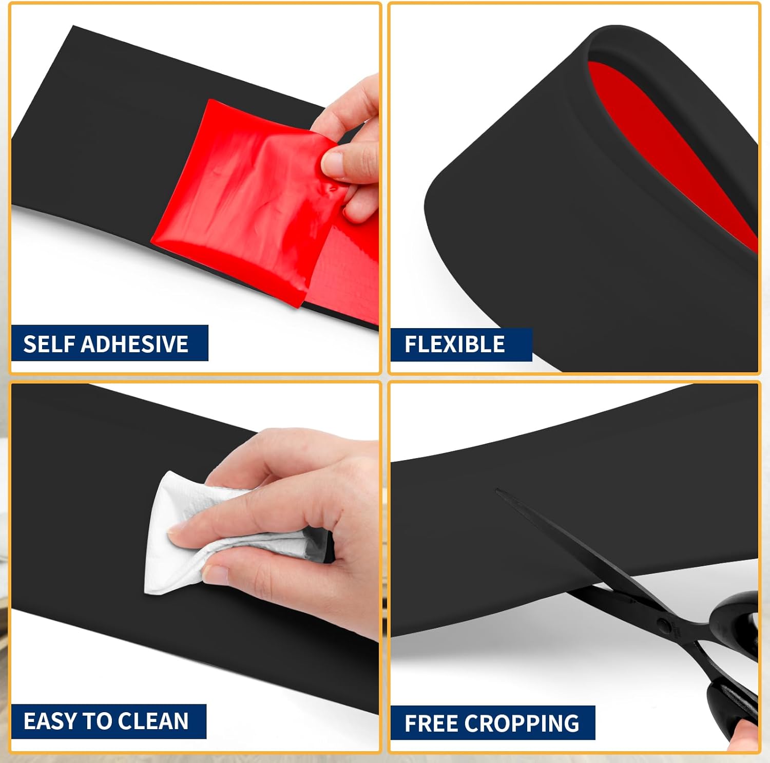 Flexible Baseboard Molding Trim 4 Inch Self-Adhesive Vinyl Wall Base Peel and Stick Cove Base Rubber Wall Baseboard Moulding Trim (20Ft, Black) - Image 3