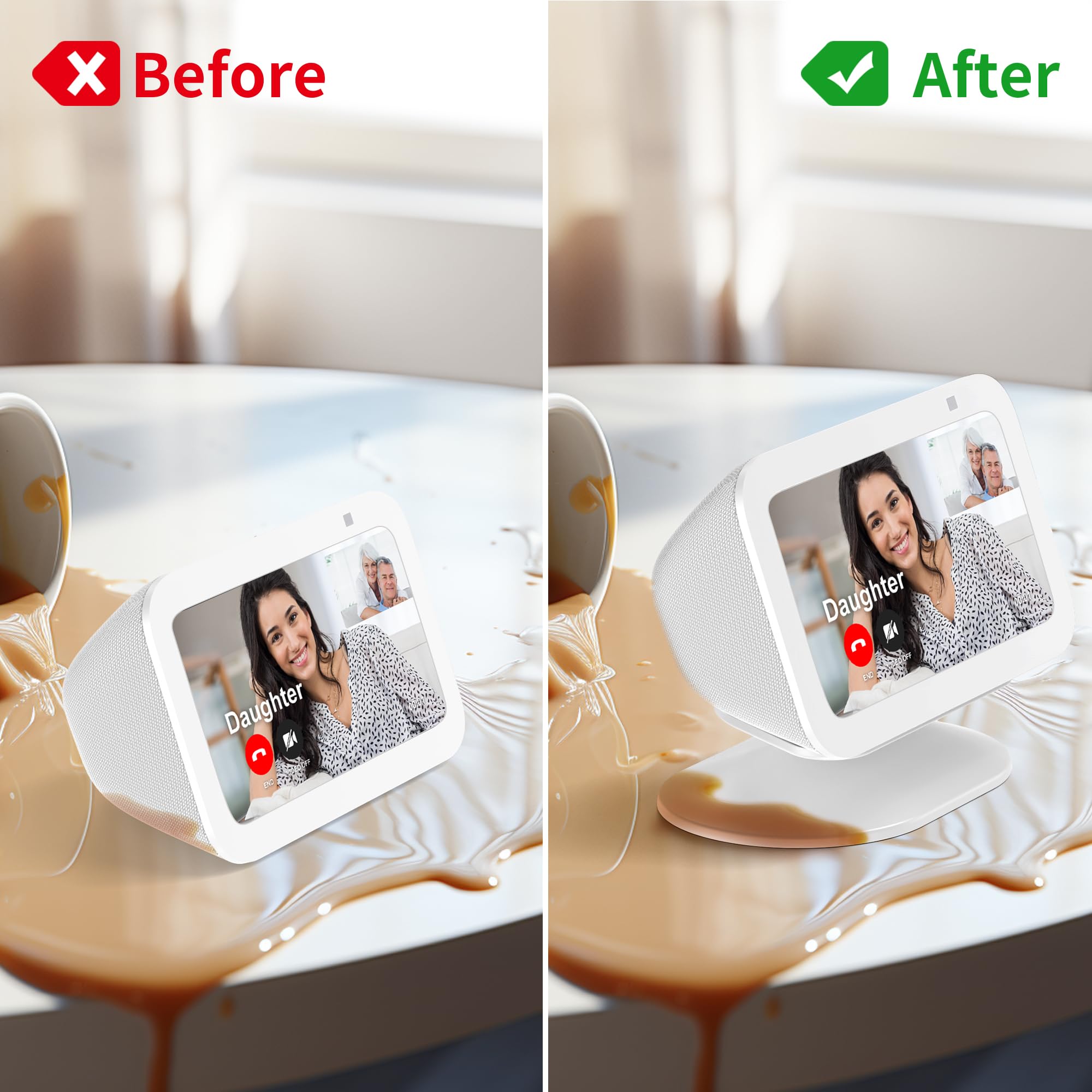 Support pour Echo Show 5 (3ème génération) - Accessoire de Montage réglable PlusAcc avec Fonction Inclinaison et Base antidérapante (Blanc)