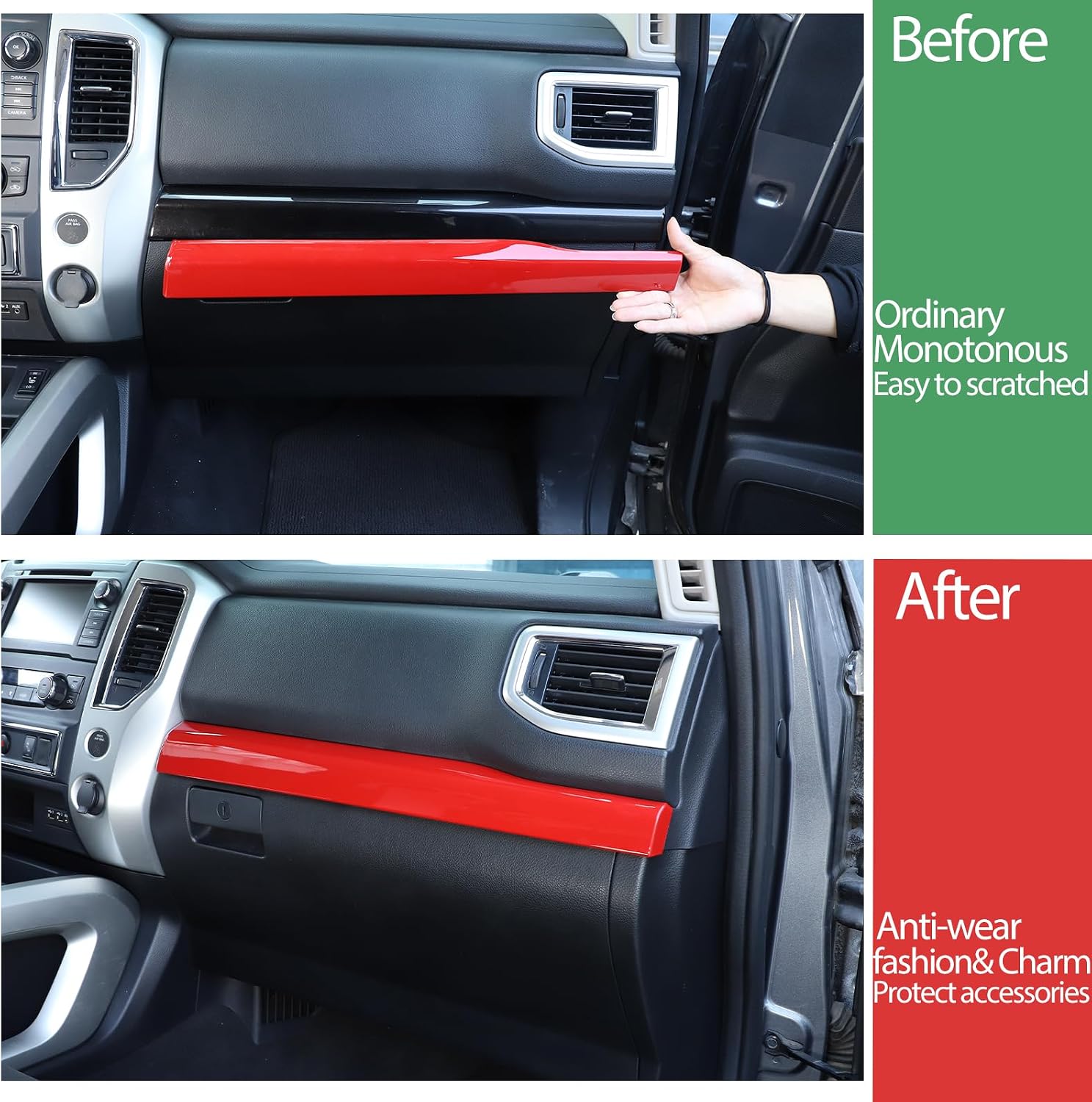 Glove Box Trim Cover Compatible with Nissan Titan 2016-2024, Car Co-Pilot Dashboard Glove Box Panel Cover Interior Trim, Passenger Decoration Side Dash Trim Accessories (sports red) image 2