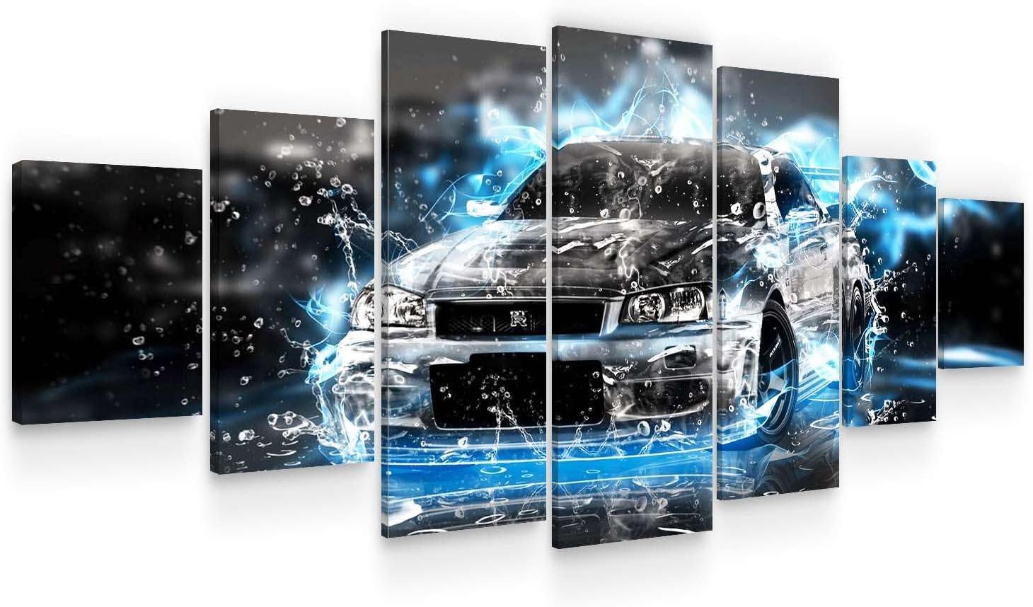 Huge Canvas Wall Art Abstract Classy Black Car - Large Framed Set of 7 40" x 95"