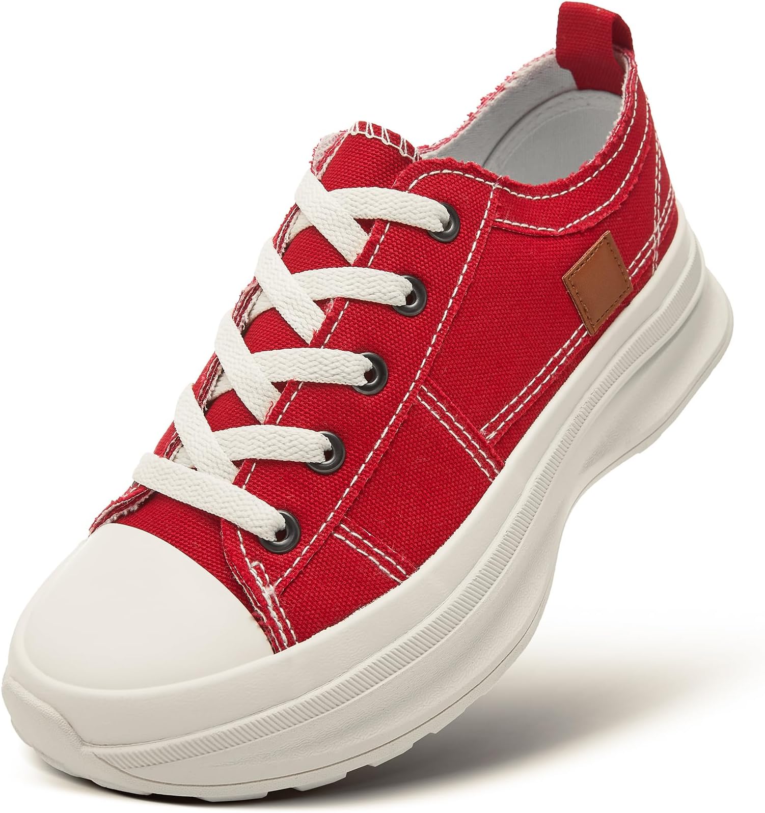 ZGRWomens Low Top Platform Sneakers,White Canvas Sneakers,Casual Platform Tennis Shoes