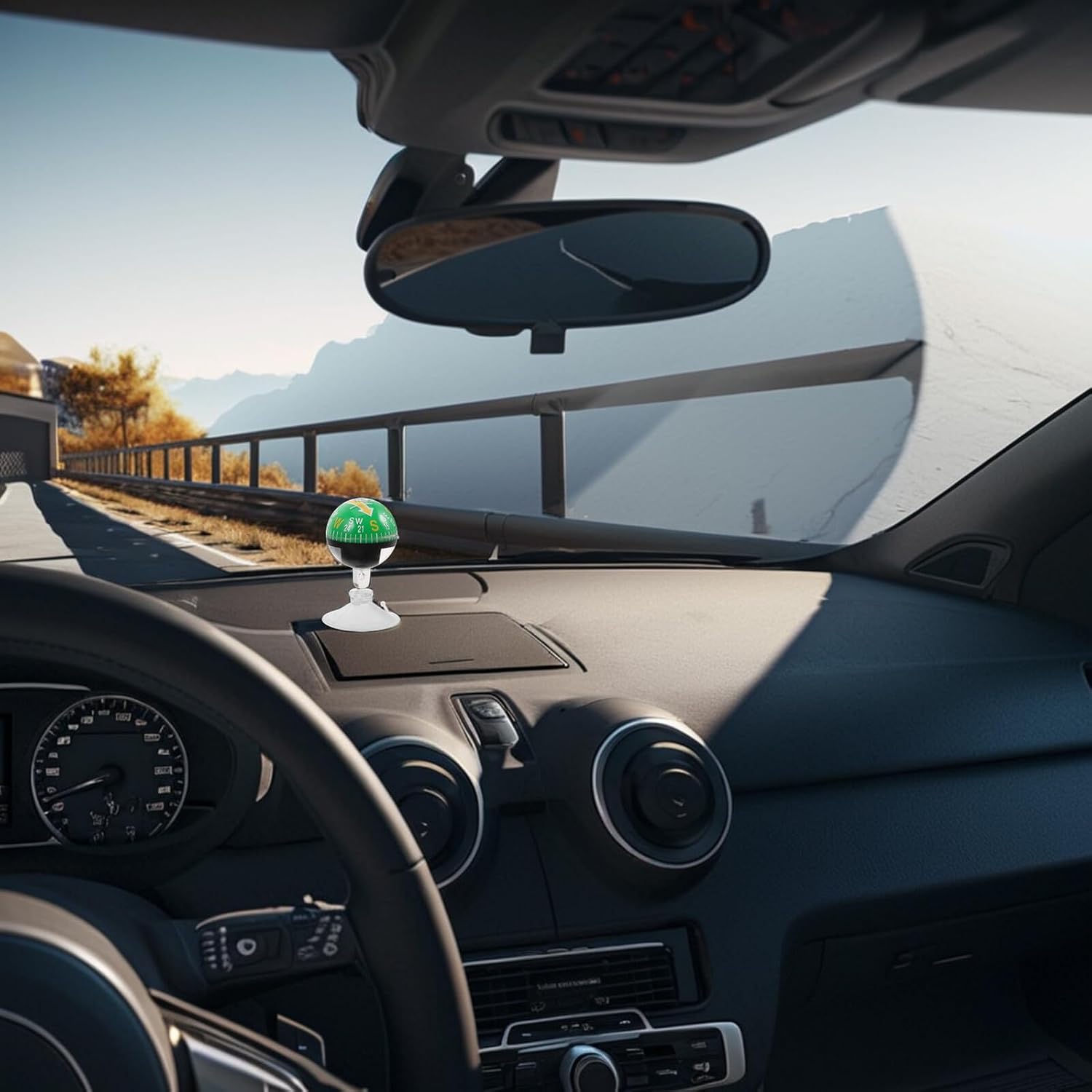 Automotive Dashboard Ball Compass with Suction Cup, 38mm Plastic Car Suction Compass for Motorcycle, Truck, Boat Navigation and Outdoor Use, Green