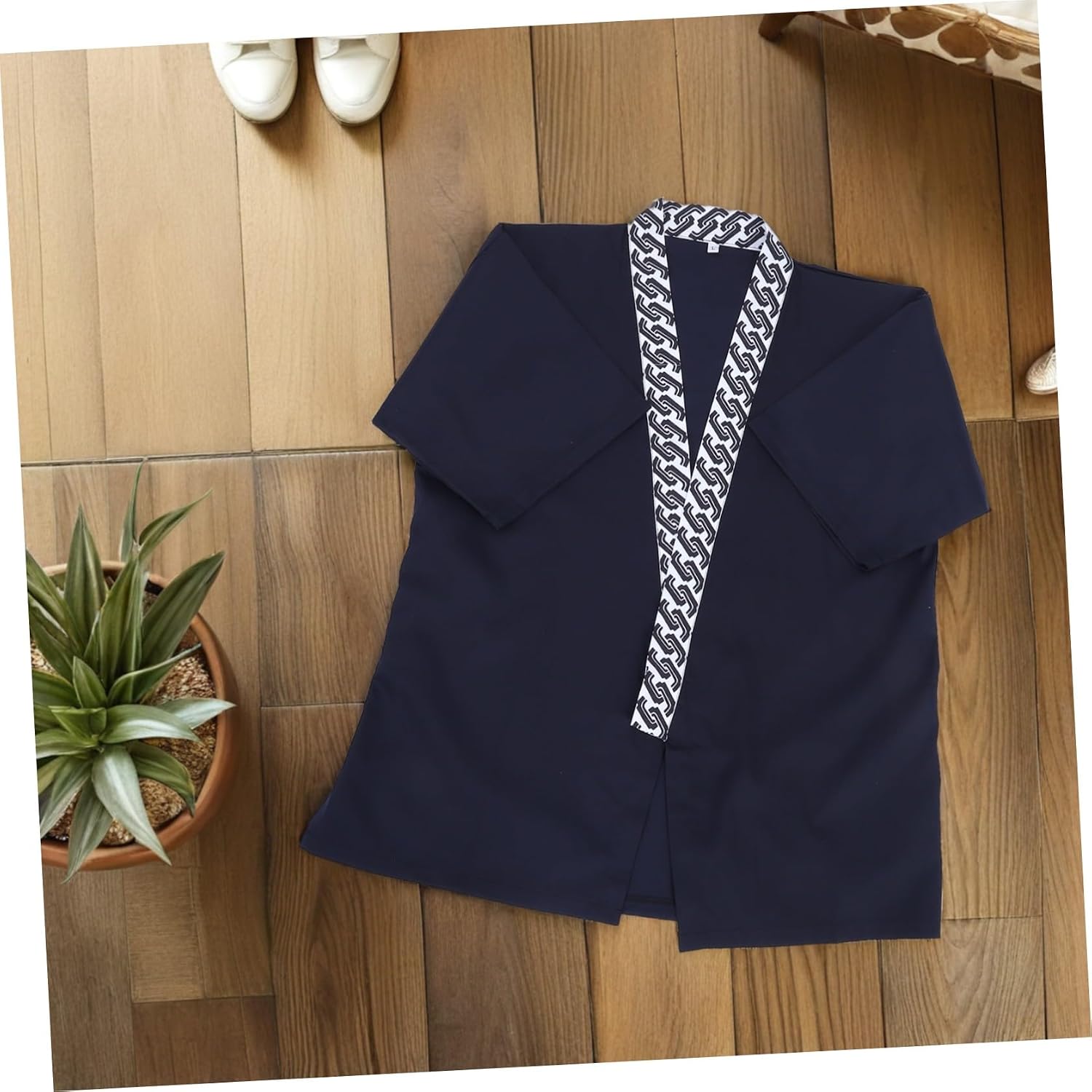 OUNONA Blue Short Sleeve Chef Jacket Polyester Cotton Side Tie Uniform
