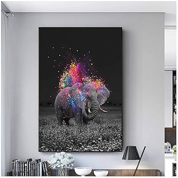 Amazon.co.jp: カラフルなファンタジー象のキャンバスの絵画動物