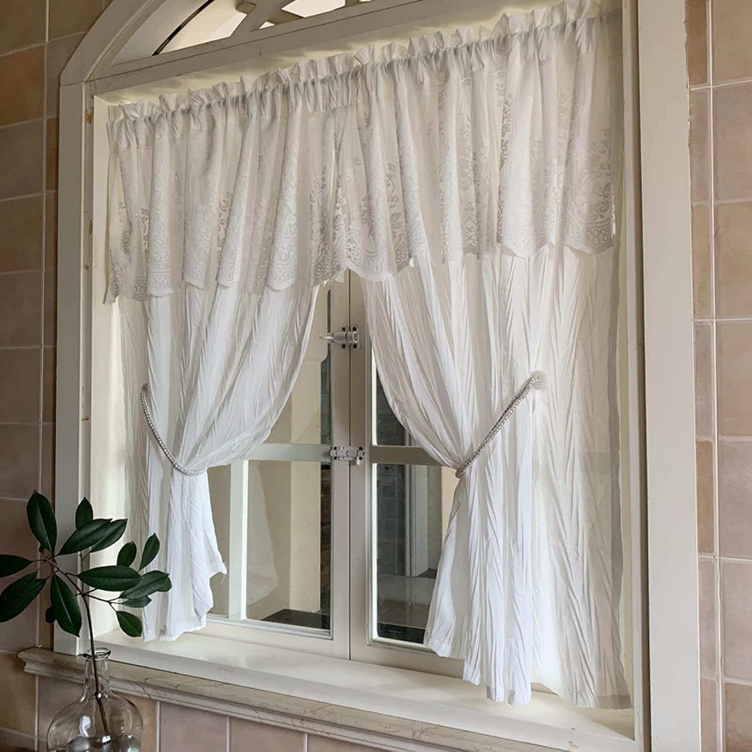 Short Curtains, Blackout Curtains, Curtain Blackout Tulle Curtain for Kitchen Window Coverings Privacy Semi Sheer Drapes for/Bedroom/Balcony/Dining Room Light Filtering CurtainW:100cm*H:180cm (W:200